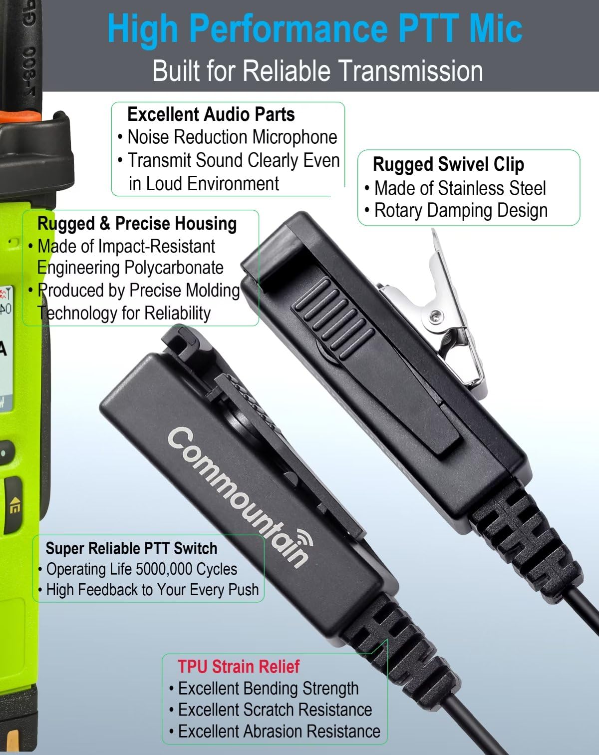 Commountain Apx 6000 Xpr 7550E Earpiece W/Mic For Motorola Radios Apx 8000 Apx 7000 4000 Xpr 7350E 7580E 7380E Xpr 7550 7350 Apx6000 Apx7000 Apx8000 Xpr7550E, Two Wire Surveillance Headset 2 Pack