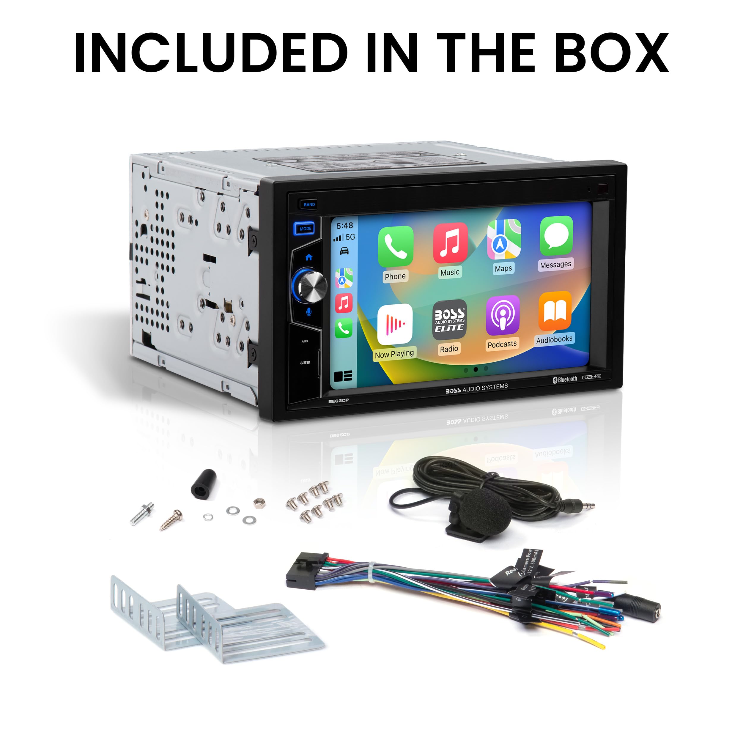 Boss Audio Systems Elite Series Be62Cp Car Stereo   Apple Carplay, Double Din, 6.2 Inch Touchscreen, Bluetooth, No Cd Dvd Player