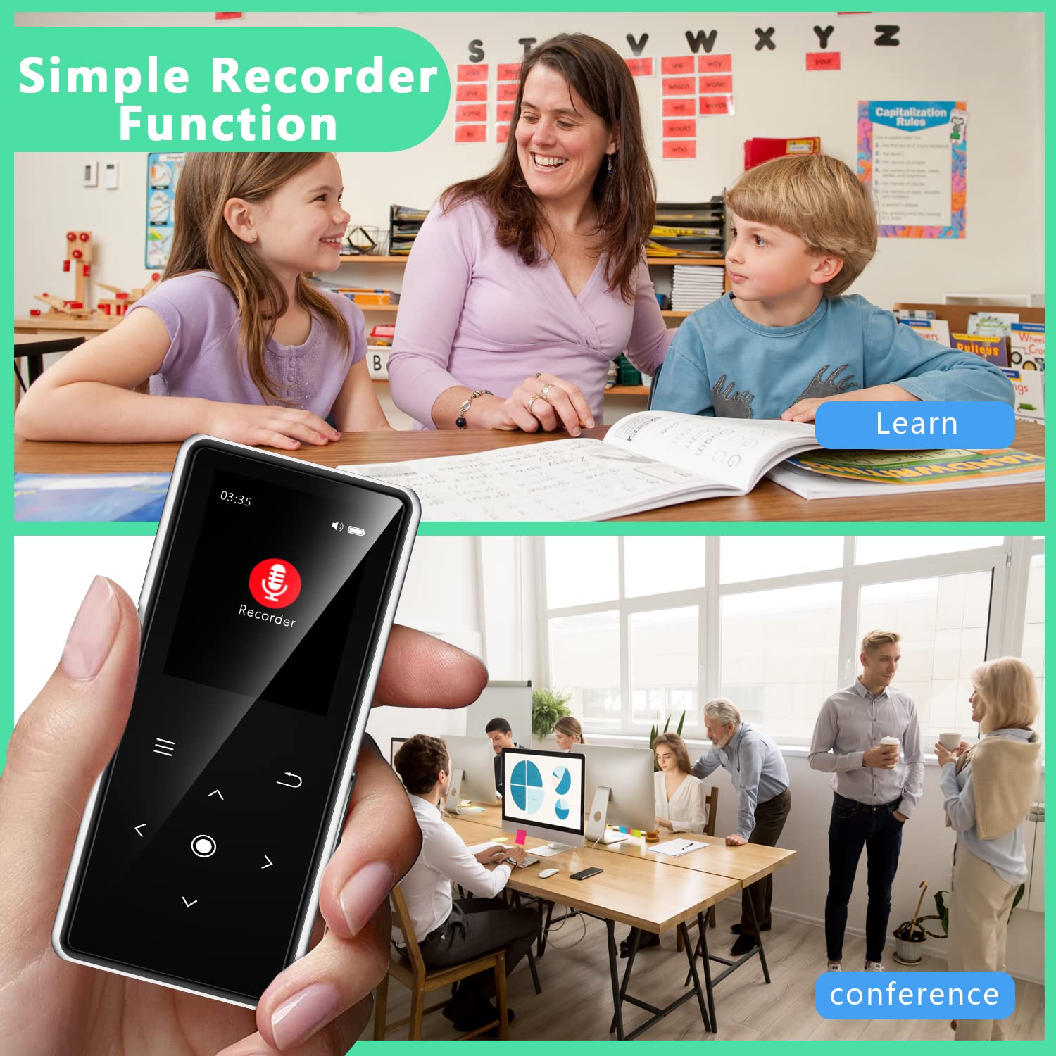 64Gb Mp3 Player With Bluetooth 5.2, Aimoonsa Music Player With Built In Hd Speaker, Fm Radio, Voice Recorder, Hifi Sound, E Book