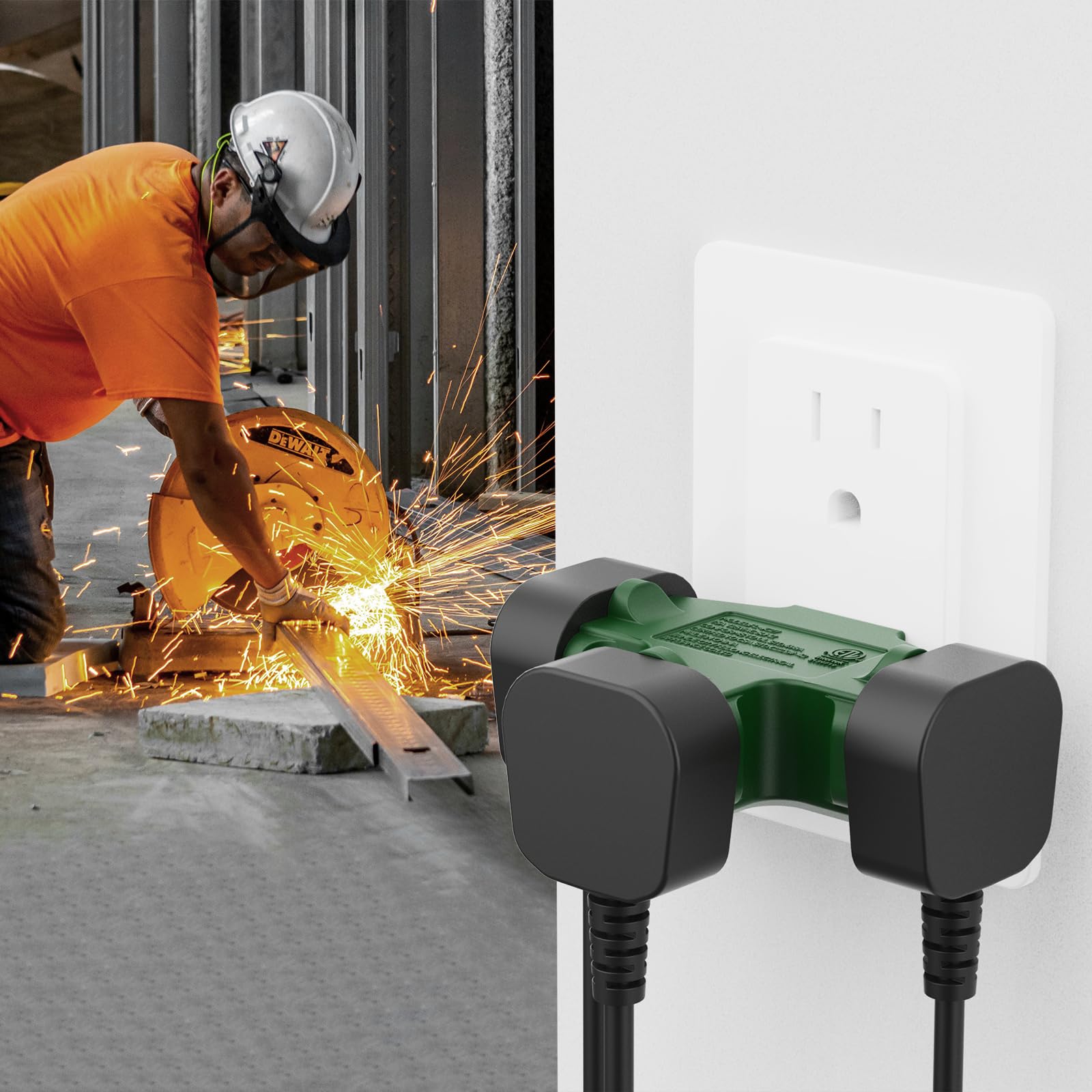 Plugtul 3 Way Plug Adapter, 3 Plug Wall Adapter, 3 Prong, Grounded, 15A, 1875W, Multiple Plug Expander For Home, Outdoor, Etl Li