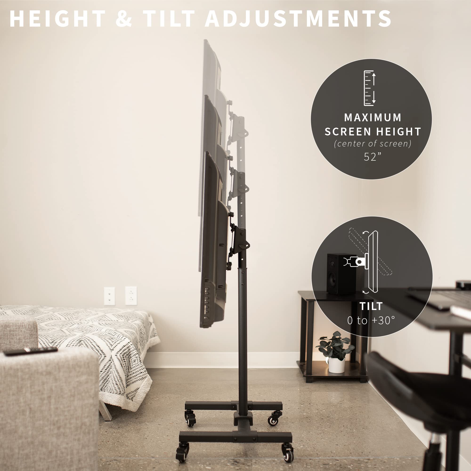 VIVO Mobile TV Display Stand for 13 to 42 inch LED LCD Flat Panel Screens, Rolling Floor Stand Height Adjustable Mount with Wheels STAND TV07W