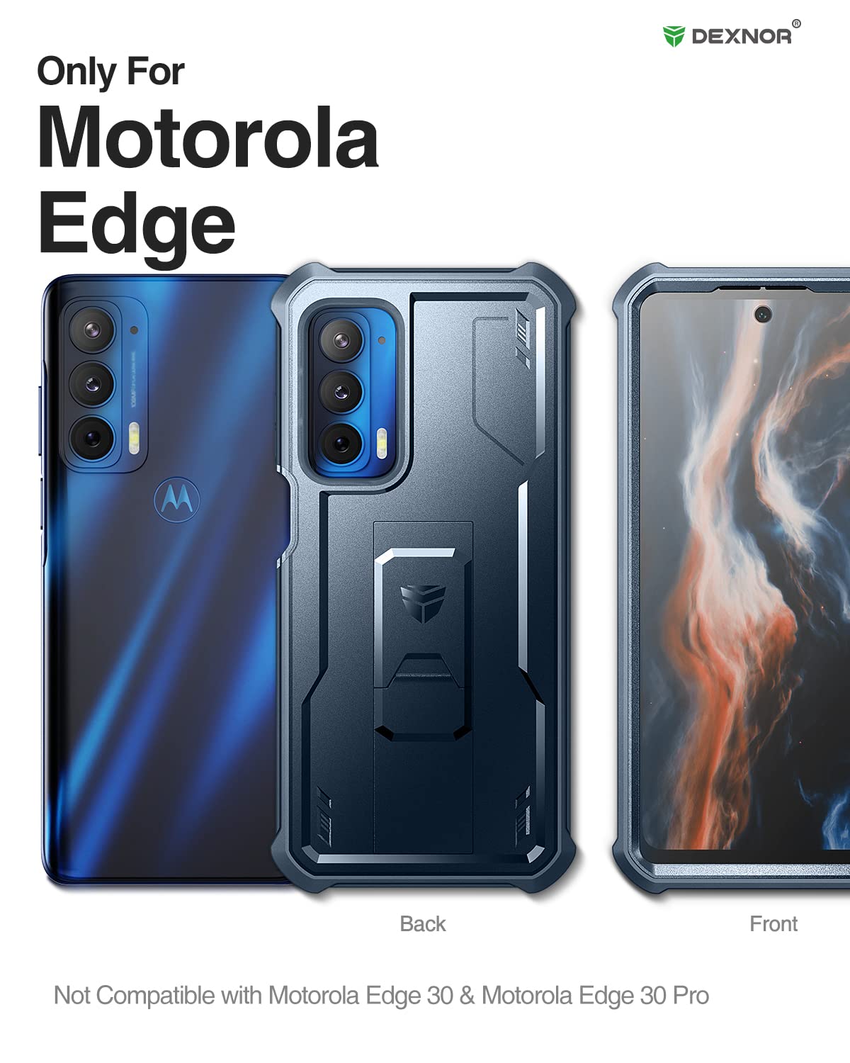 Dexnor For Motorola Moto Edge 2021 Case | Motorola Edge 5G Uw Case, [Built In Screen Protector And Kickstand] Heavy Duty Militar