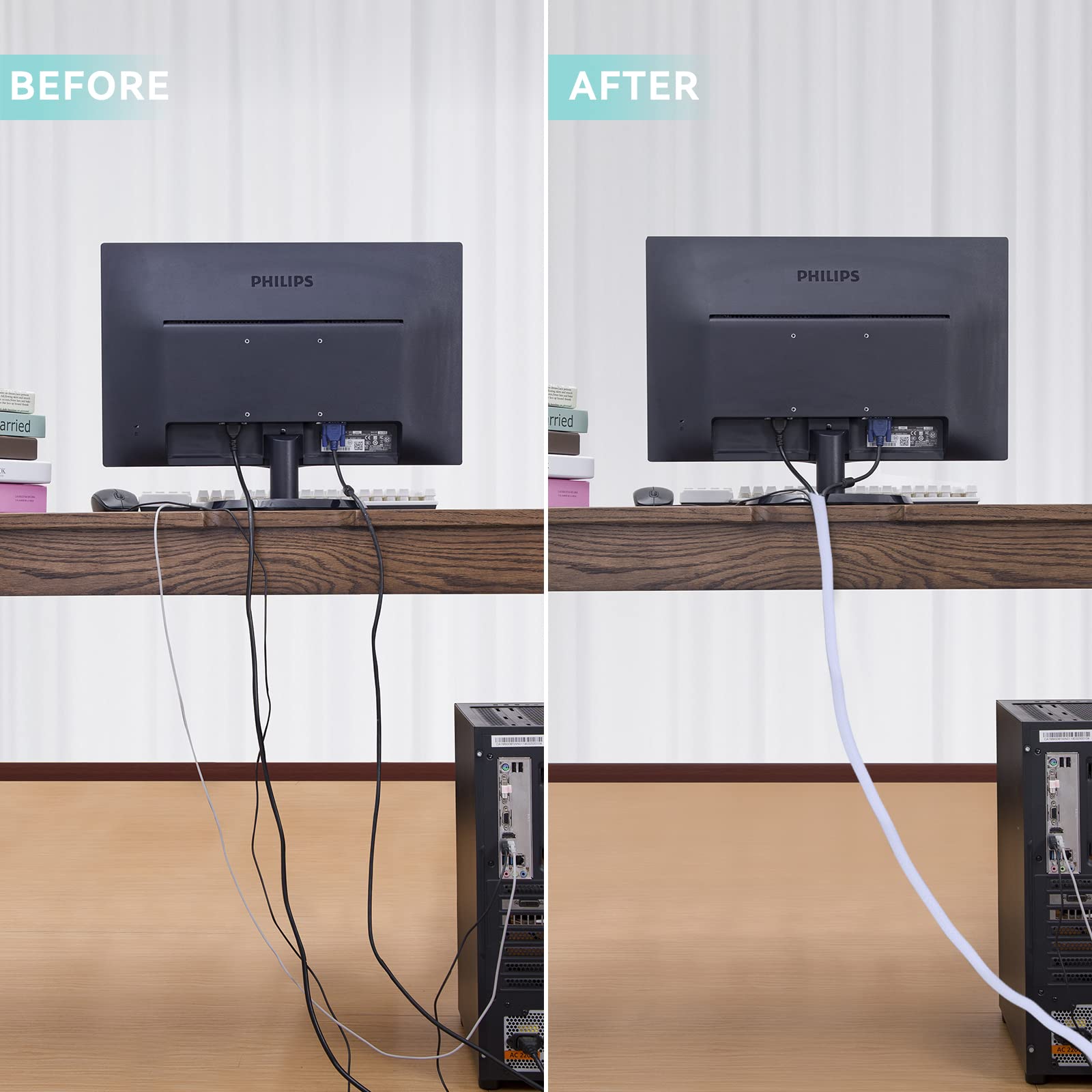 Agptek Cable Management Sleeve Cover, 2Pack 5Ft   1.6 Inch Cord Management Wire Organizer Under Desk, Home Office Computer Wire