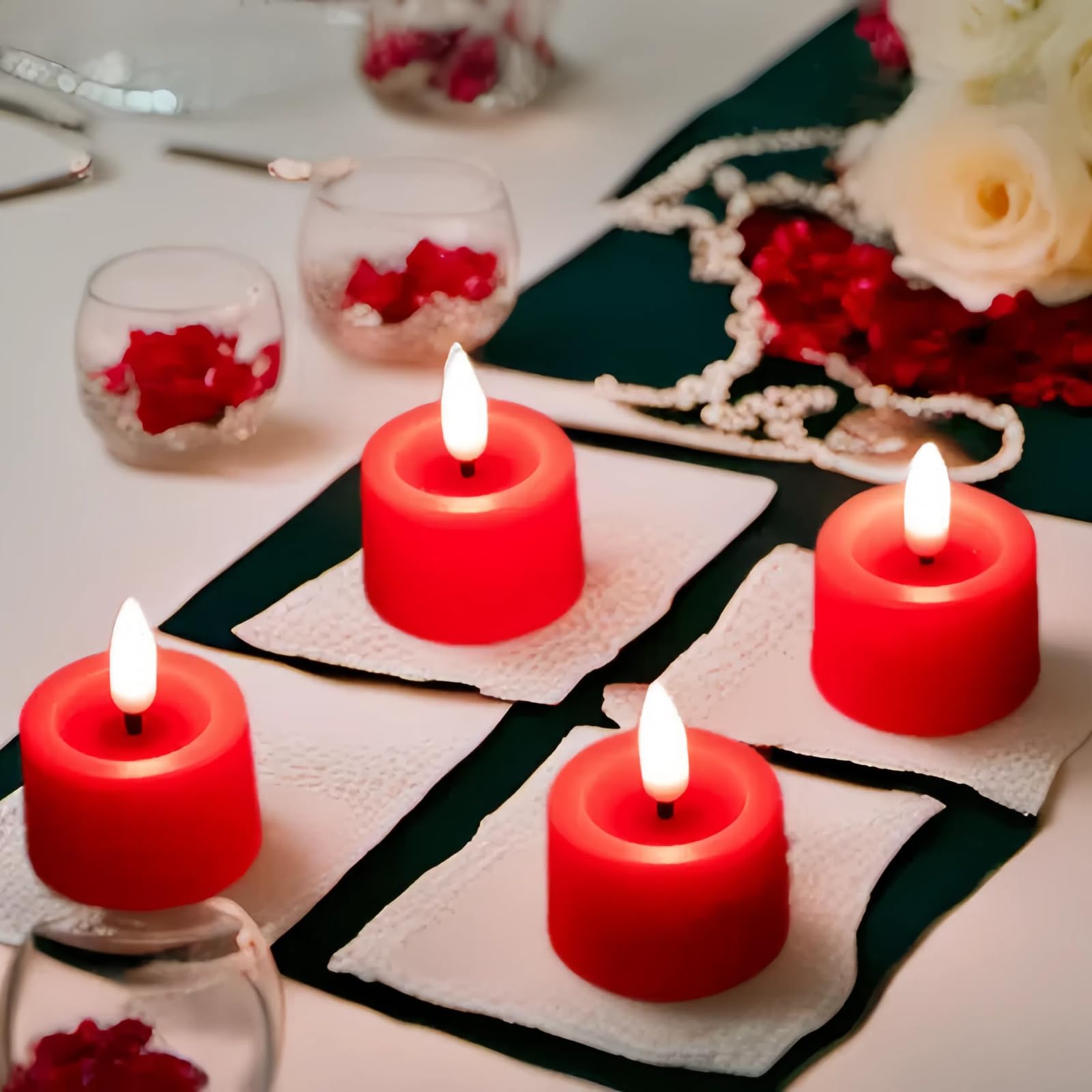 Simplelight Pack Of 12 Tea Lights Candles Battery Operated   Battery Tea Lights With Timer, Battery Candles Red Color For Votive