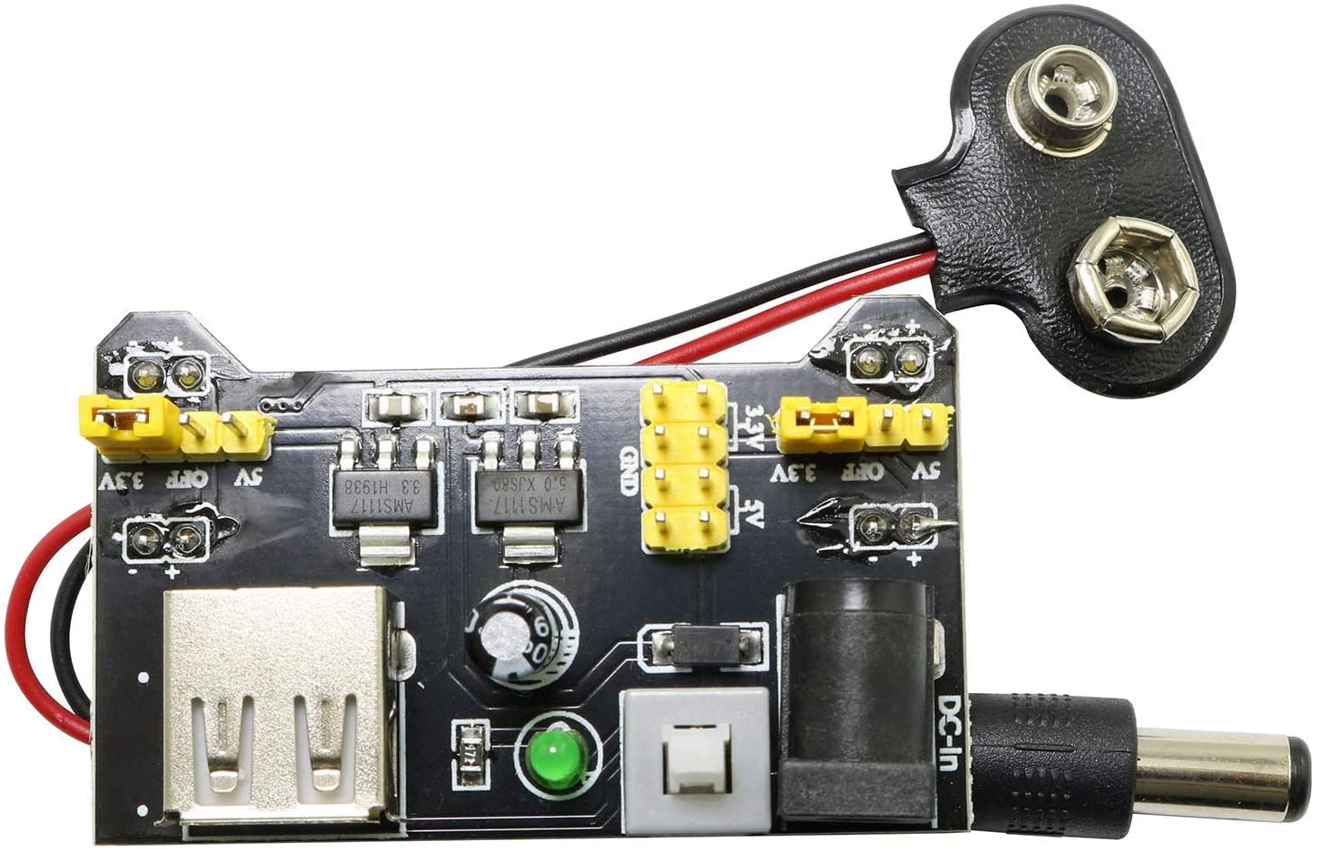 Sqxbk 1 Pack Mb102 Breadboard Power Supply Module And 9V Battery Clip With 2.1Mm X 5.5Mm Male Dc Plug Assortment Kit For Arduino