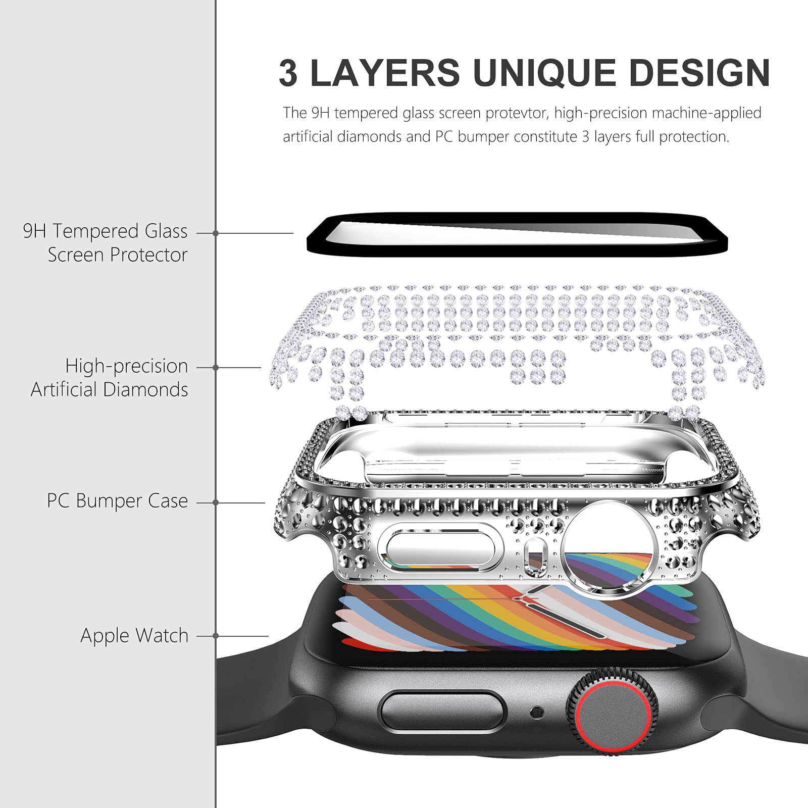 Surace Compatible With Apple Watch Case 42Mm With Screen Protector For Apple Watch Series 6/5/4/3/2/1, Bling Case 300 Crystal Di