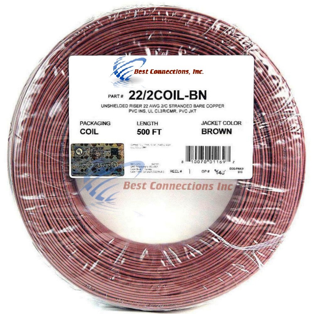 Security / Burglar Alarm Cable 22/2 Stranded Brown 500Ft