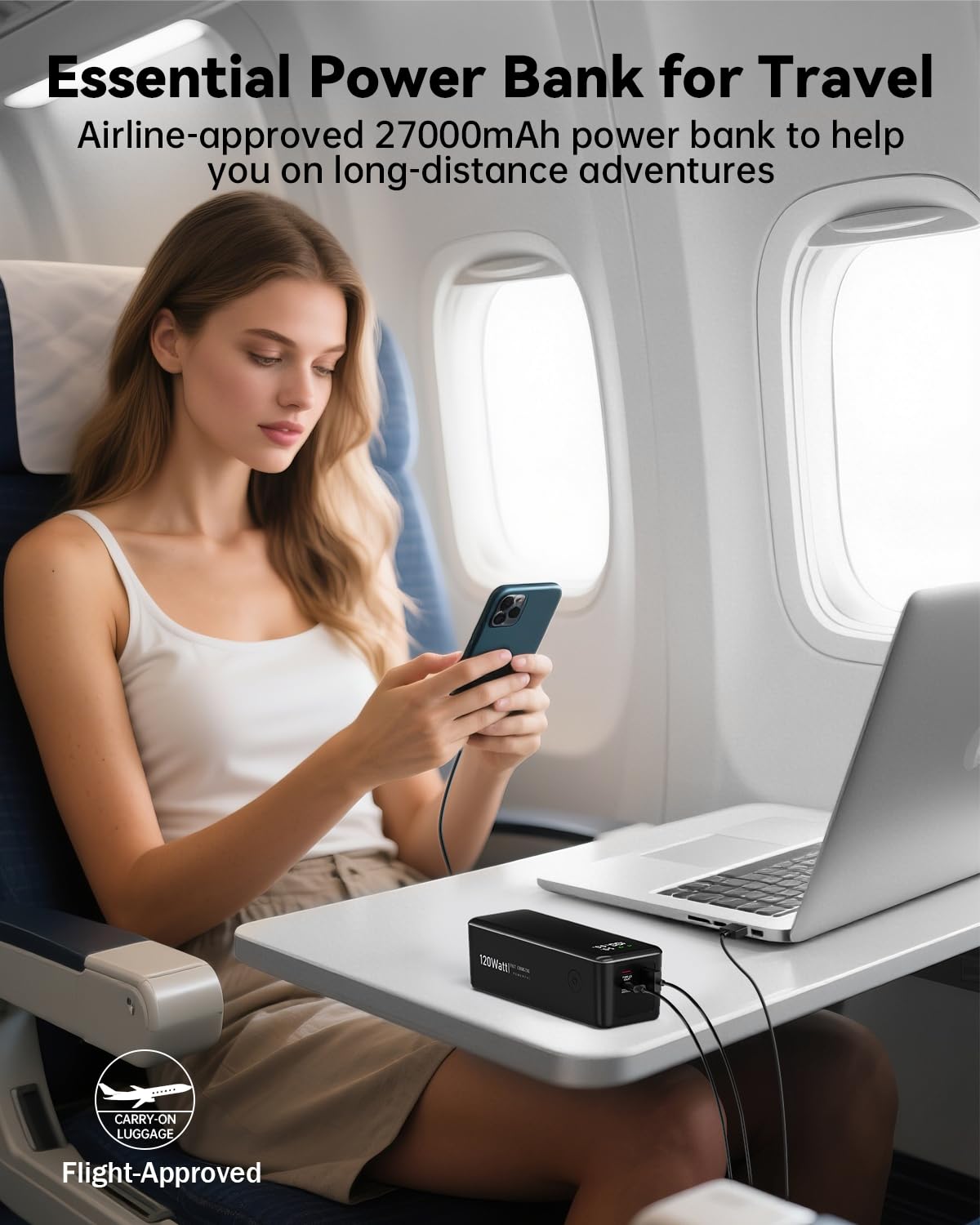 120W Power Bank, 27000Mah High Capacity Laptop Portable Charger, 99Wh, Smart Digital Display, Fast Recharging, 3 In 1 Portable P