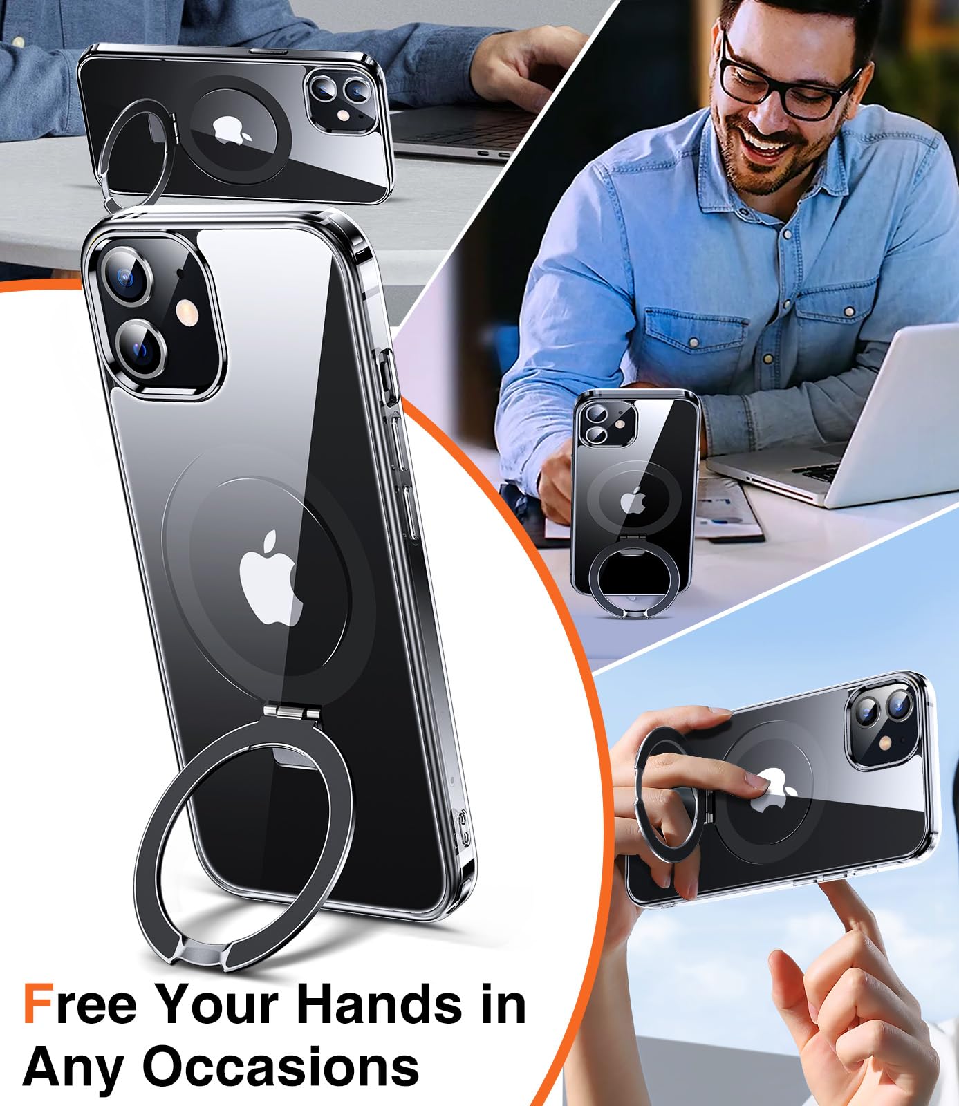 Chicfun 3-In-1 [Magnetic+Kickstand+Ring Holder] For Iphone 12/12 Pro Case Stand Ring Holder Compatible With Magsafe, Military Sh