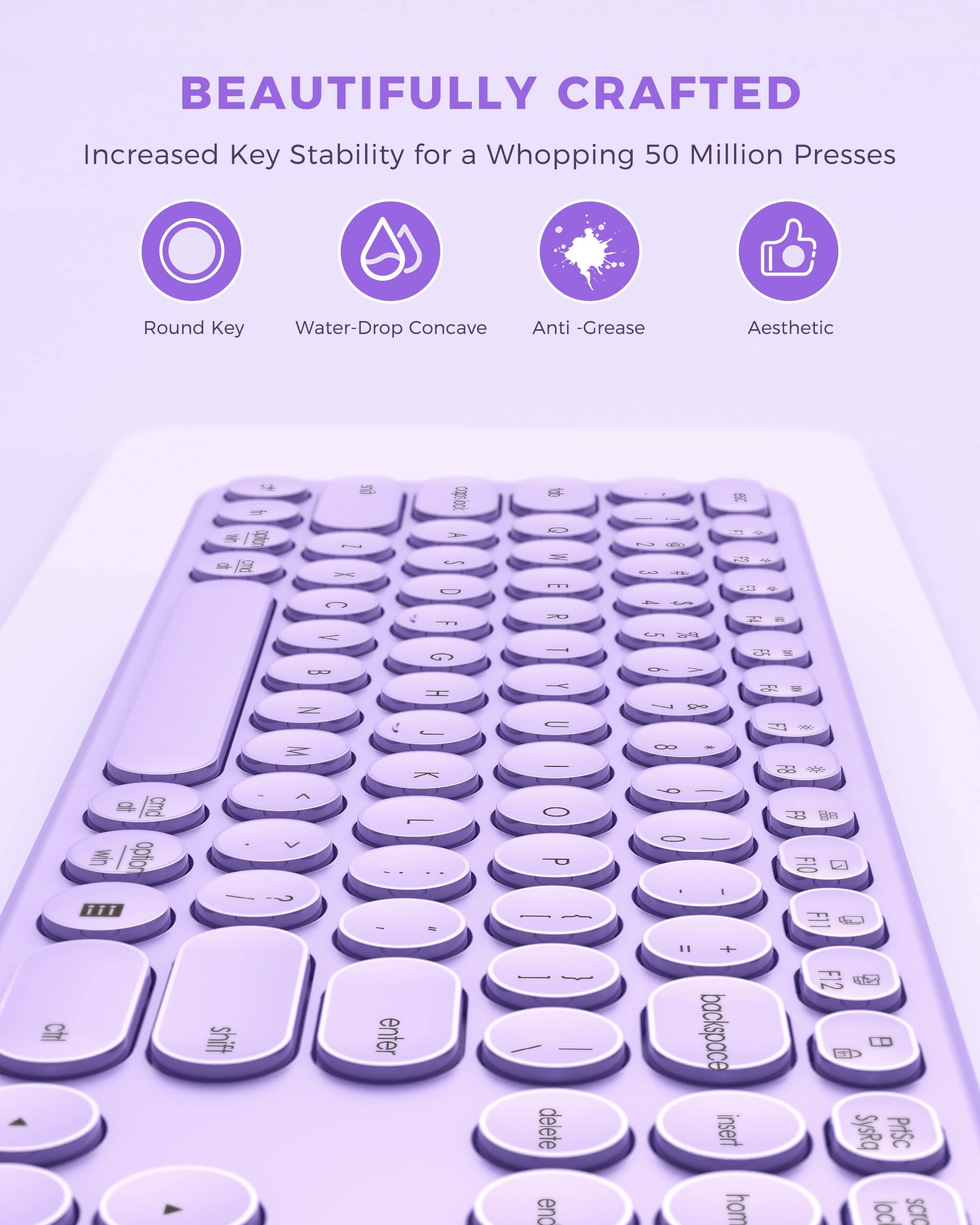 Peious Wireless Keyboard And Mouse Combo, Cute Purple Keyboard & Mouse With Usb And Type C Receiver, Full Size Wireless Mouse An