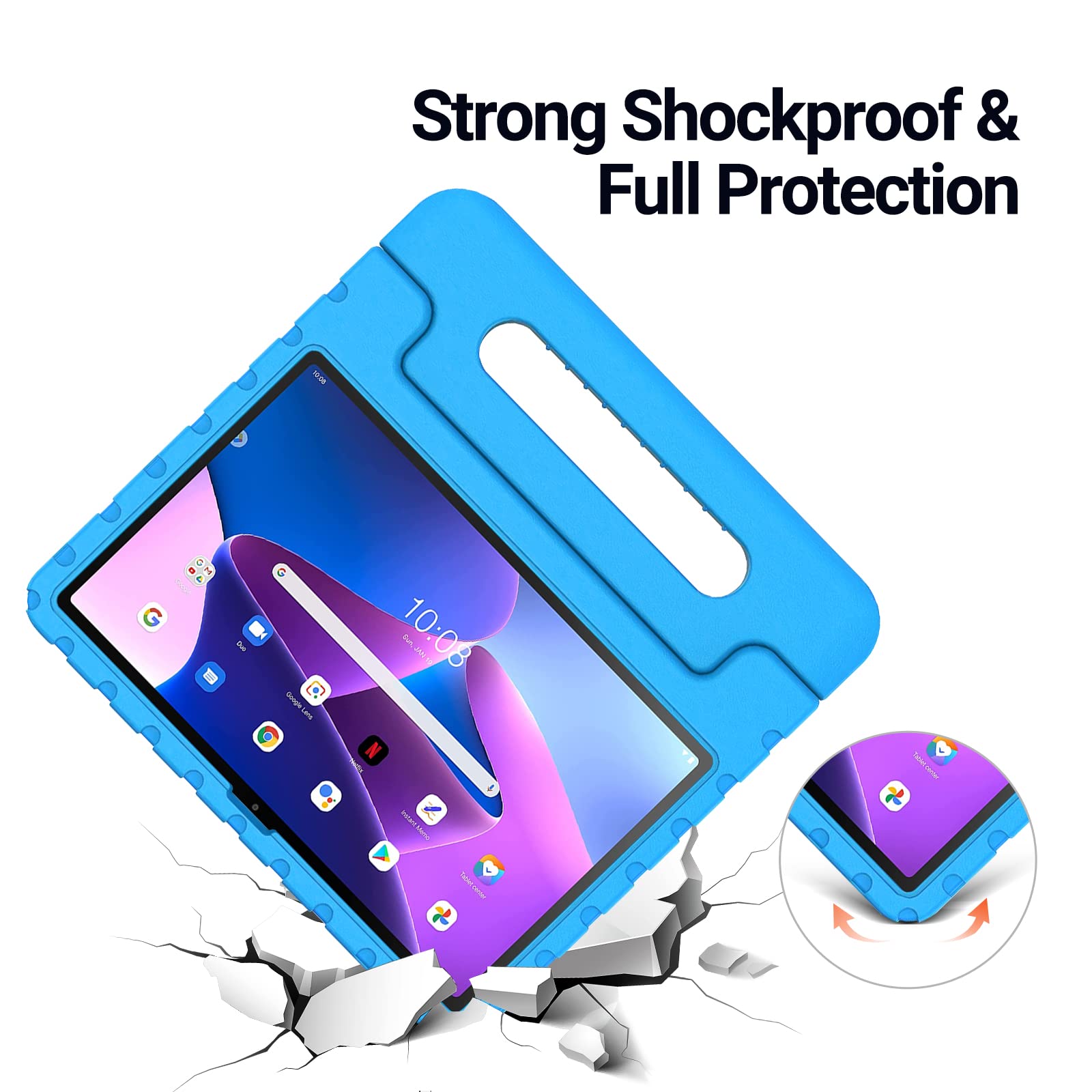 Simpleway Kids Case For Lenovo Tab M10 Plus 3Rd Gen 2022 10.6 Inch Model(Tb 125F/128F),Lightweight Shockproof Handle Stand Case