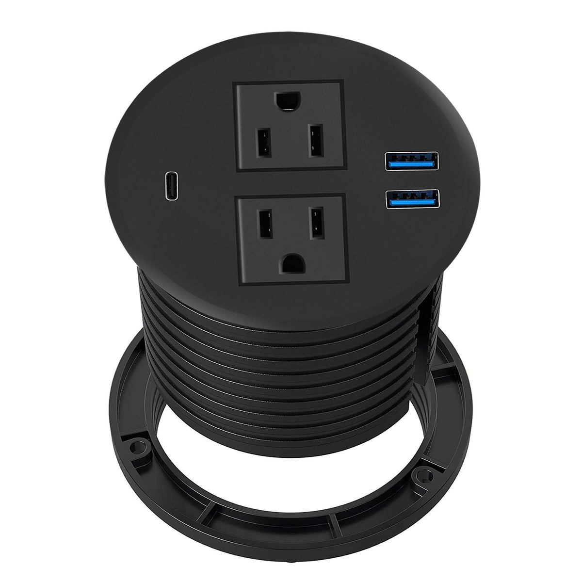 Kungfuking Desktop Power Grommet With Pd 20W Usb C,Recessed Power Outlets With 2 Ac Plugs And 3 Usb Charging Ports,Hidden Power