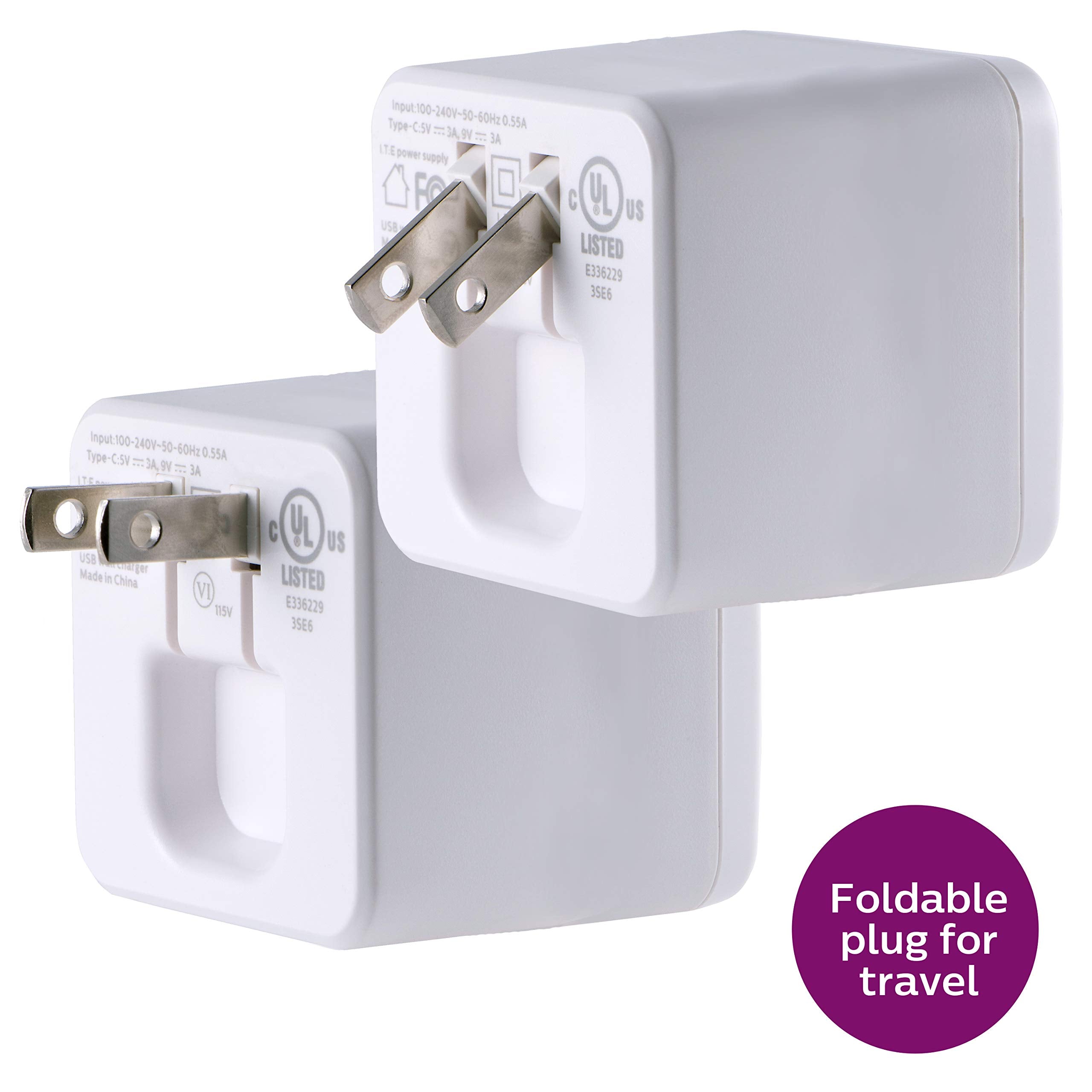 Philips 17W Usb Wall Charger, 3 Ports, For Iphone Xs/Xr/X/8, Ipad Pro/Air/Mini, Samsung Galaxy S10/S9/Plus, Google Pixel C/3/2/X