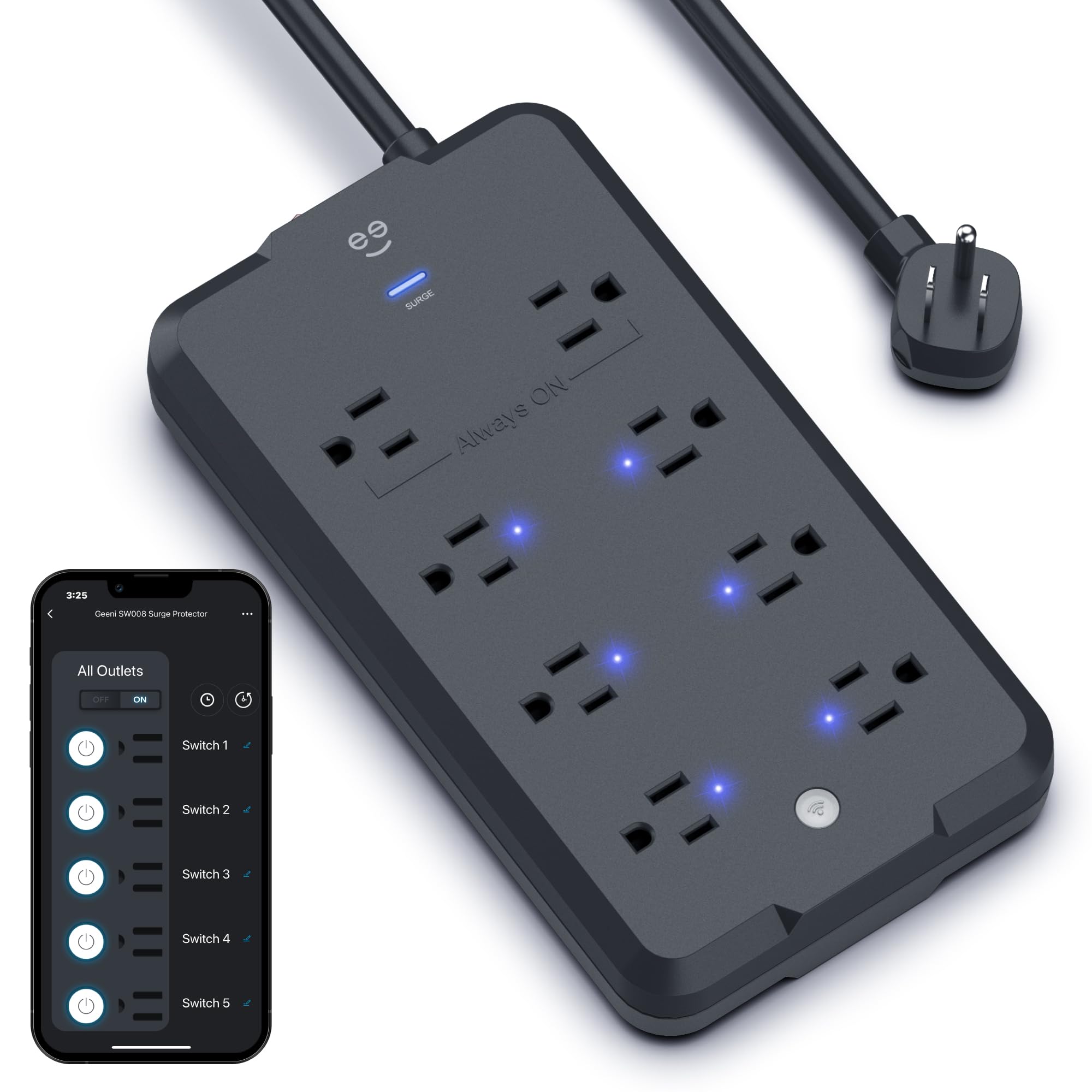 Geeni Surge Ultra Smart Surge Protector   8 Outlets, Remote Control, Surge Protection, Voice Control With Alexa & Google Assista