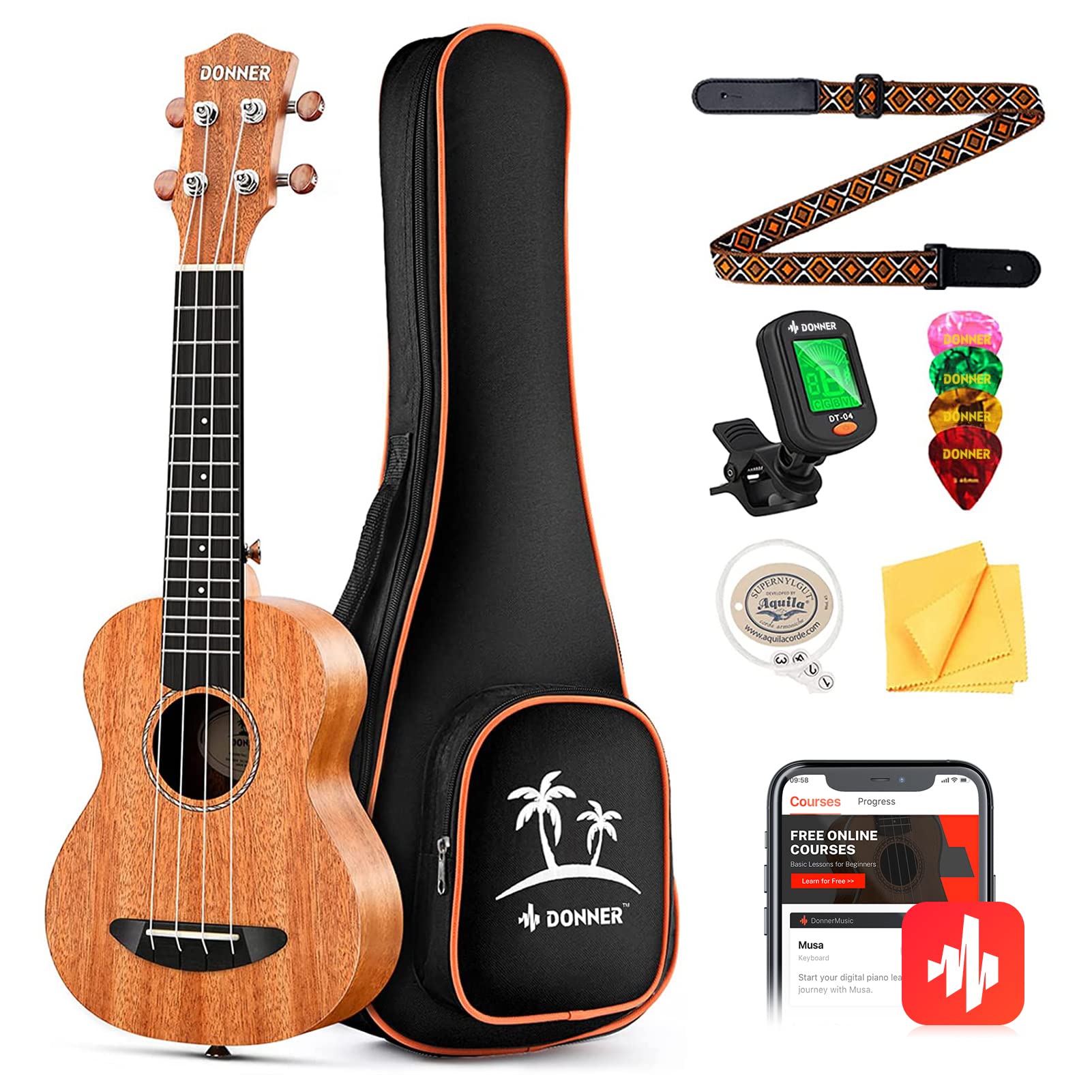 Donner Tenor Ukulele Mahogany Professional 26 Inch Ukelele Starter Bundle Kit With Free Online Lesson Gig Bag Strap Nylon String