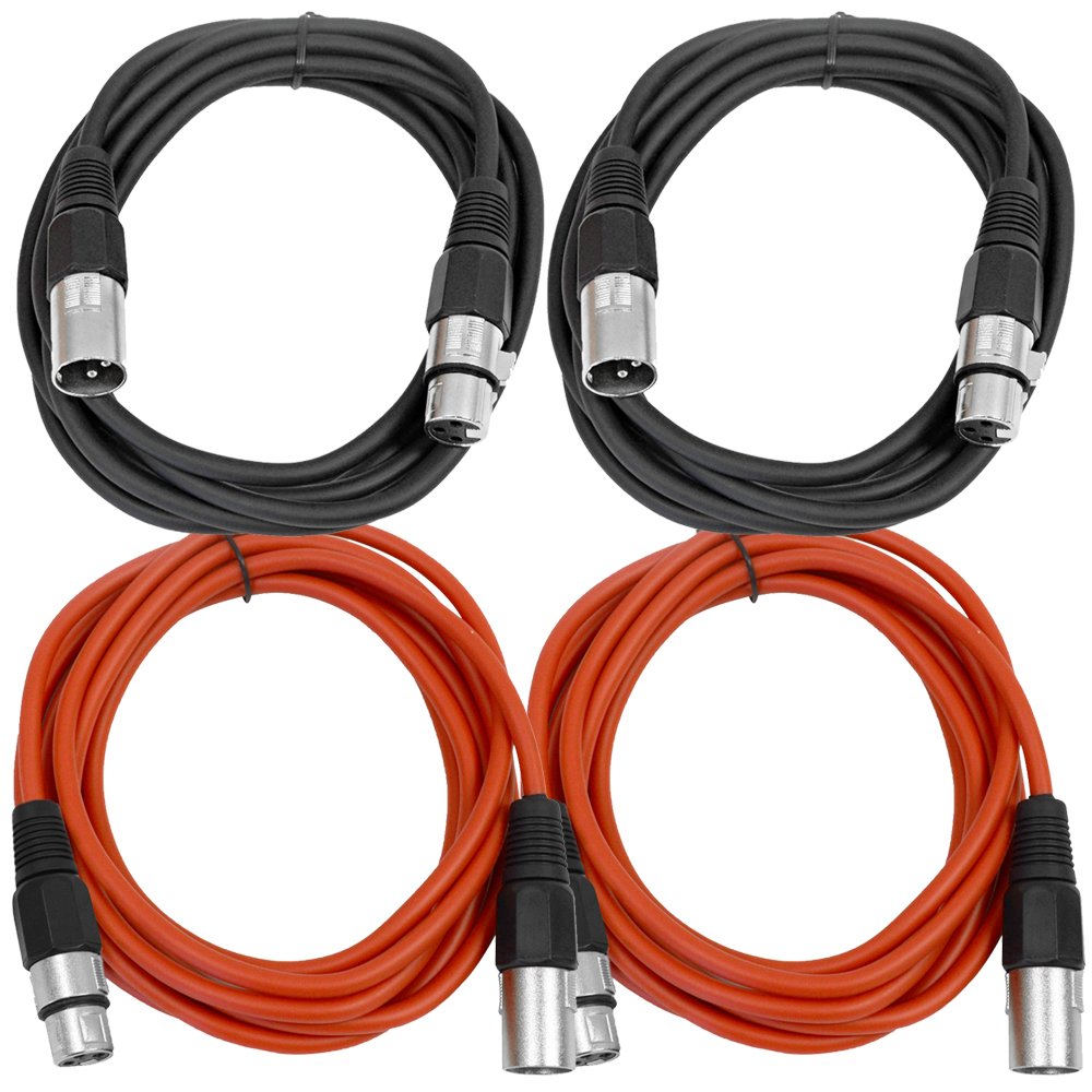 Seismic Audio - Saxlx-10-4 Pack Of 10' Xlr Male To Xlr Female Patch Cables - Balanced - 10 Foot Patch Cord - Black And Red