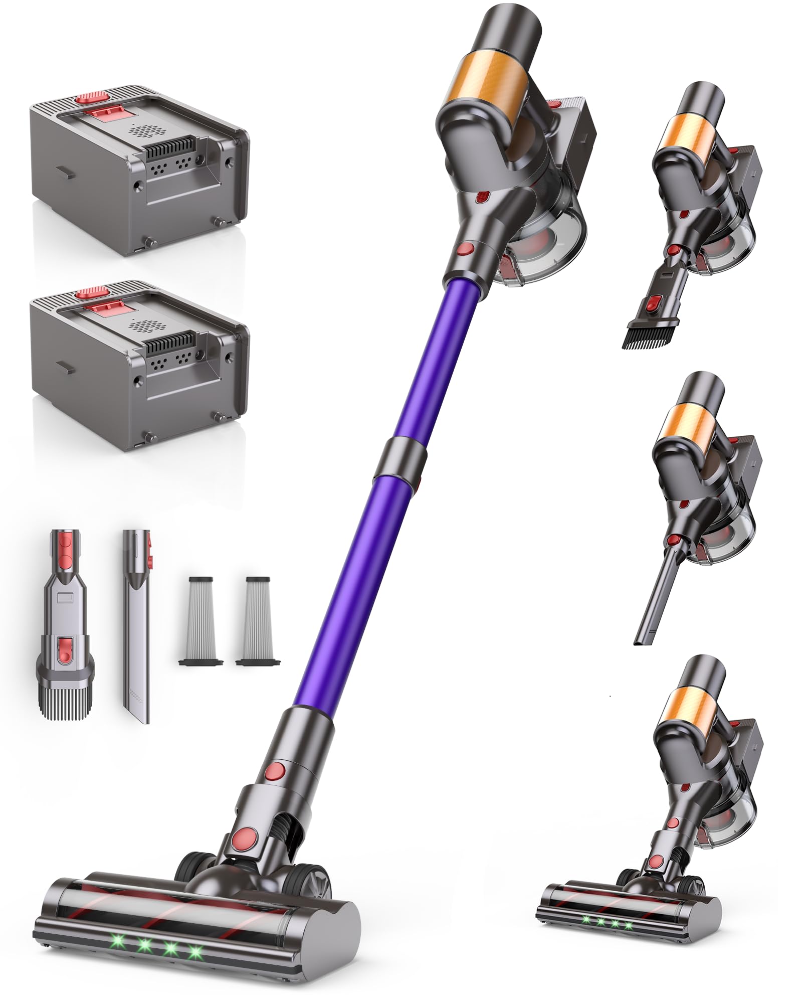Cordless Stick Vacuum Cleaner, 2 Batteries 120 Mins for Home, Pet Hair