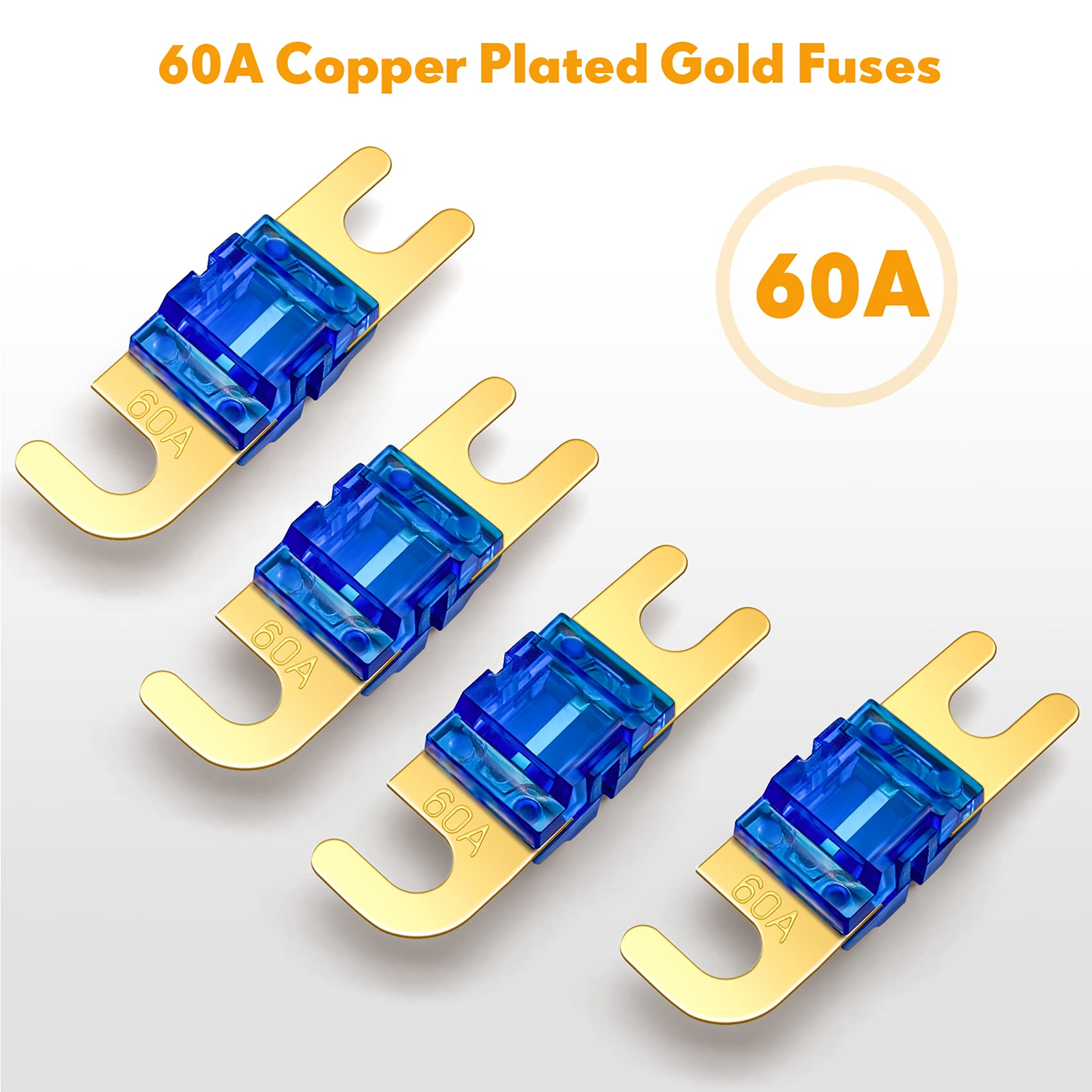 Bulvack 4 Way Mini Anl Fuse Holder, Copper 0/2/4 Gauge To 4/6/8 Gauge 60 Amp Fuse Distribution Block For Car Truck Boat Audio St