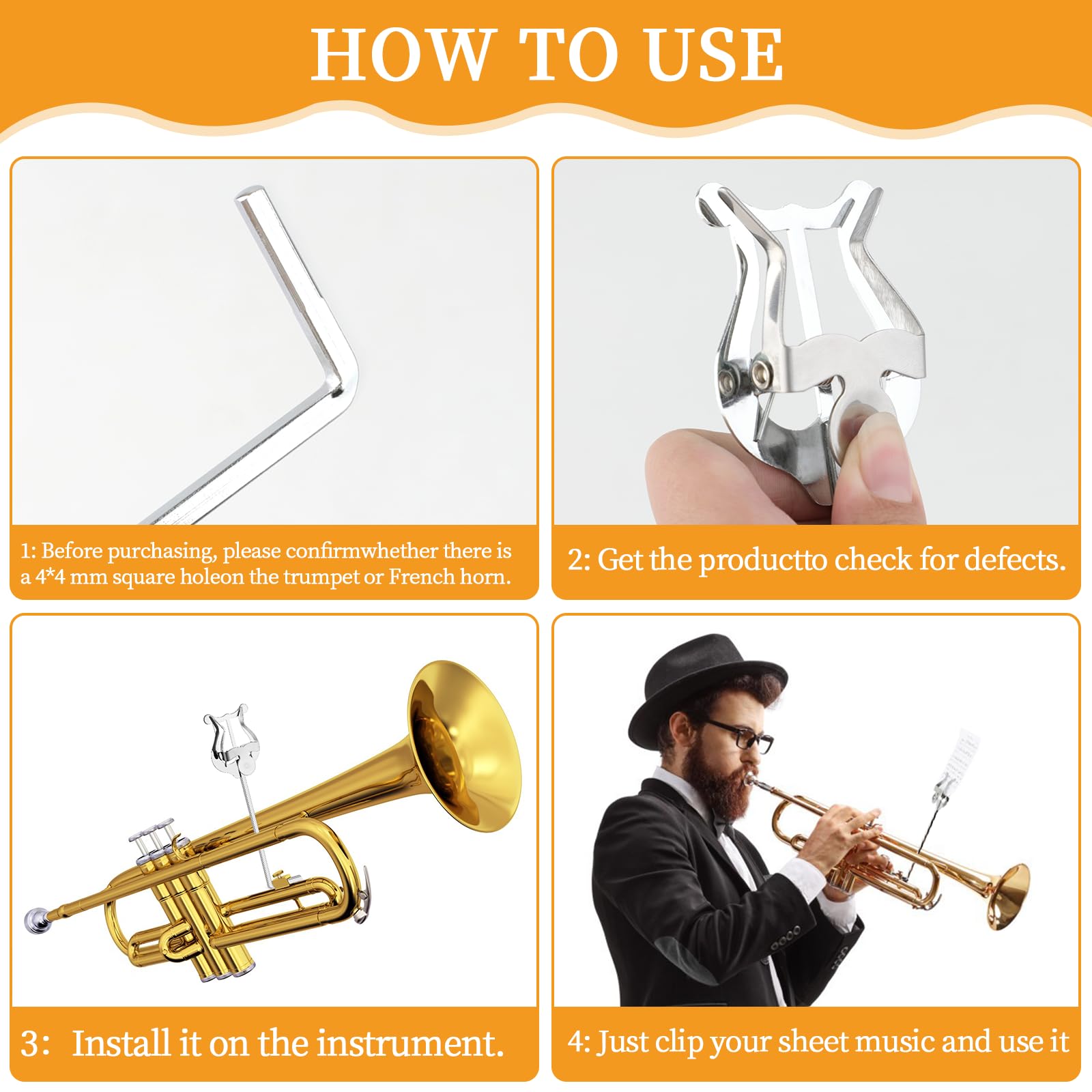 Trumpet Lyre,2 Pack Silver Mellophone Lyre For Marching Band With Bent Stem,7.2Inch Baritone Lyre Clip And Flip Folder,General M