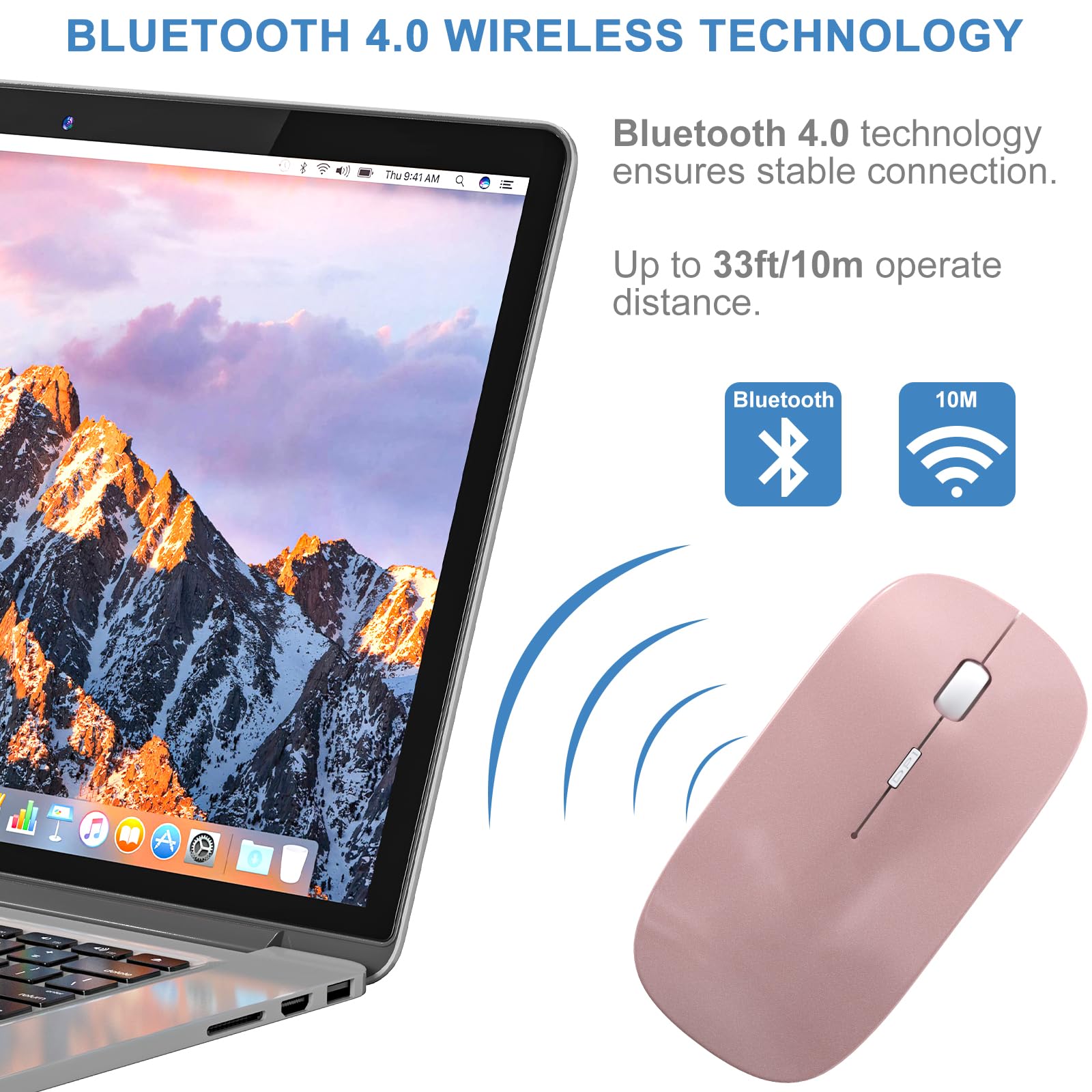 Bluetooth Wireless Mouse For Macbook Air Mac Pro Laptop Computer Ipad Pad Pc Laser Optical Rechargeable Mini Slim Silent Mouse Widely Used Desktop Hp Imac (Rose Gold)