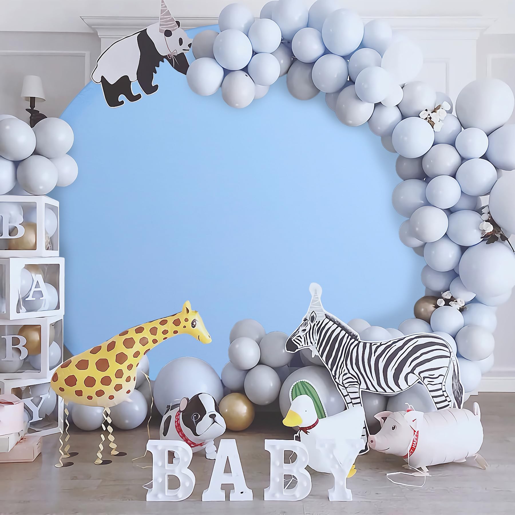 6.5Ft Baby Blue Round Backdrop Cover For 6.5Ft / 6.6Ft Circle Stand, Wrinkle Free Stretchy Circle Arch Round Backdrop Cover For