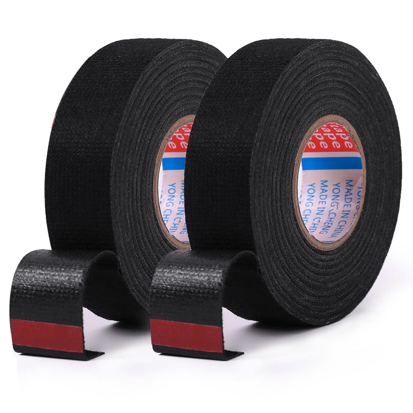 Hstech 2 Rolls Width 3/4In Wire Loom Harness Tape, Speaker Wiring Harness Cloth Tape, Black Adhesive Fabric Tape, For Automobile Electrical Wire Harnessing Noise Dampening Heat Proof (20Mm X 15M)