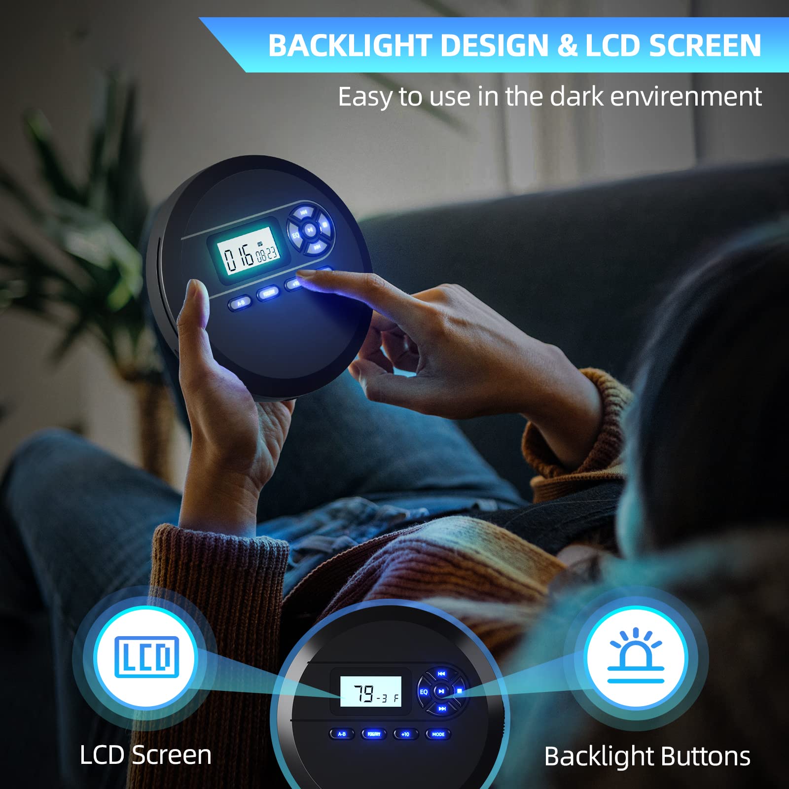 Cd Player Portable, Desobry Portable Cd Player With Speakers & Fm Transmitter, Compact Cd Player For Car Built In 2000Mah Rechar