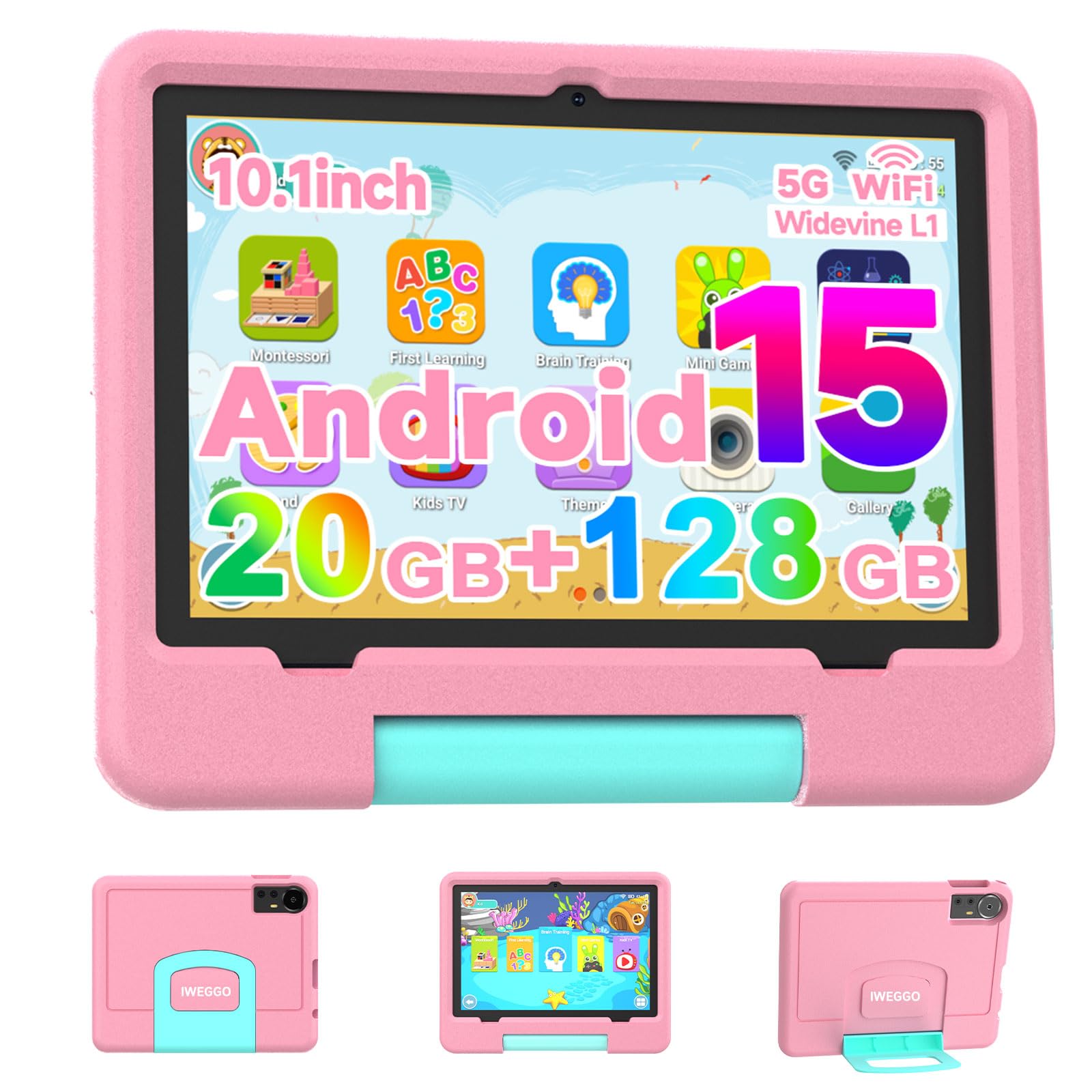 IWEGGO Android 15 Kids Tablet with EVA Case, 10 inch Tablet for Kids, 20GB RAM+128GB ROM/MAX 2TB, 1280 * 800 IPS HD Eye-Care Tou