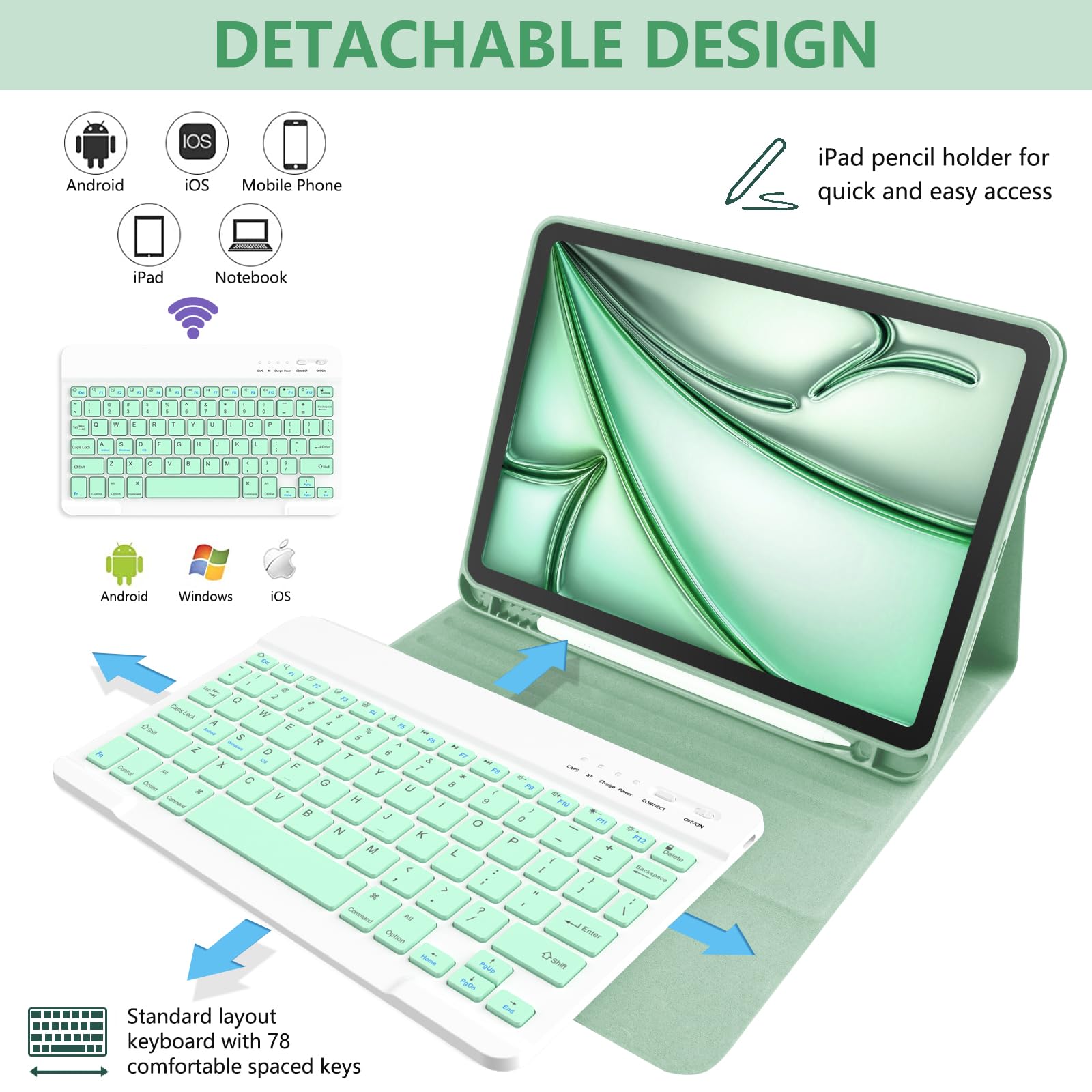 Taiyang For Ipad Air 11 Inch Case With Keyboard 2024, For Ipad Air 5Th 4Th Gen Case With Keyboard Detachable Bluetooth Keyboard