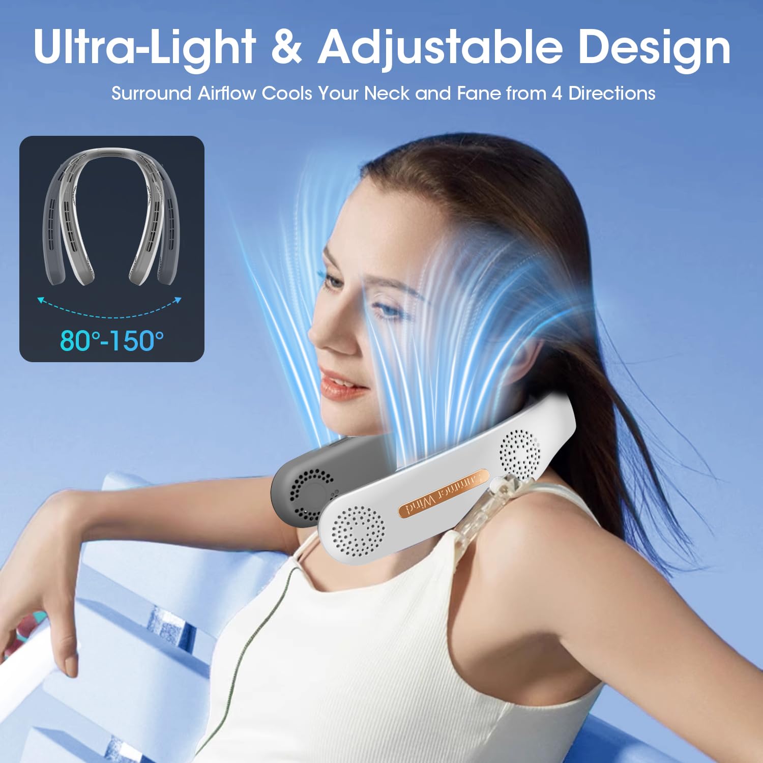 Olv Neck Fan 4 Turbo 6000Mah Portable Neck Fan 360Cooling Airflow Bladeless Neck Fan Usb Rechargeable With 3 Speeds Adjustment W