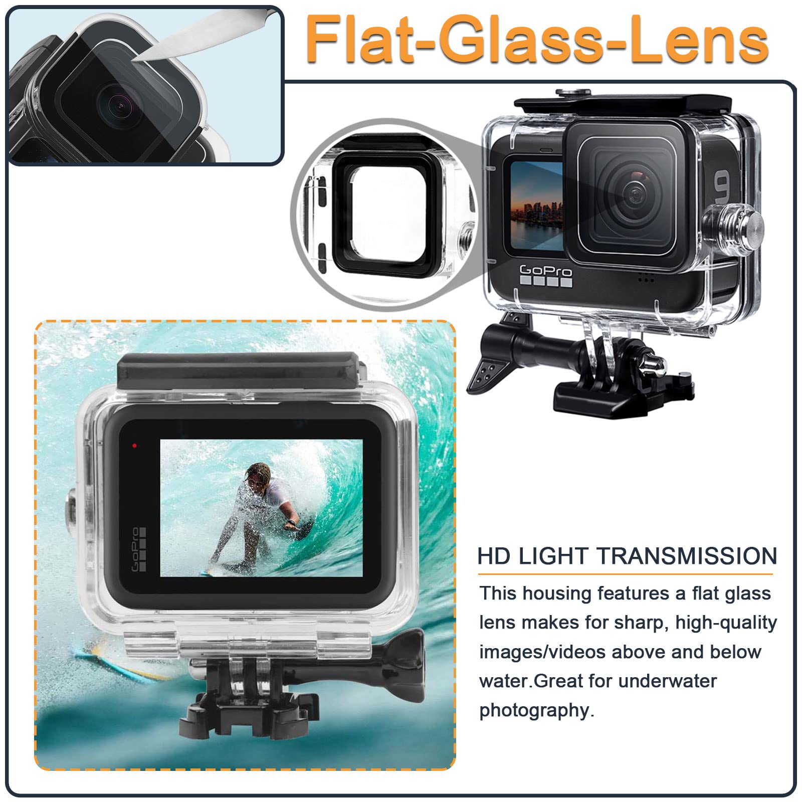 Waterproof Underwater Housing For Gopro Hero 12/11 /10/9 Black, Protective Dive Case Cover With Bracket For Go Pro 12/11 /10/9 B