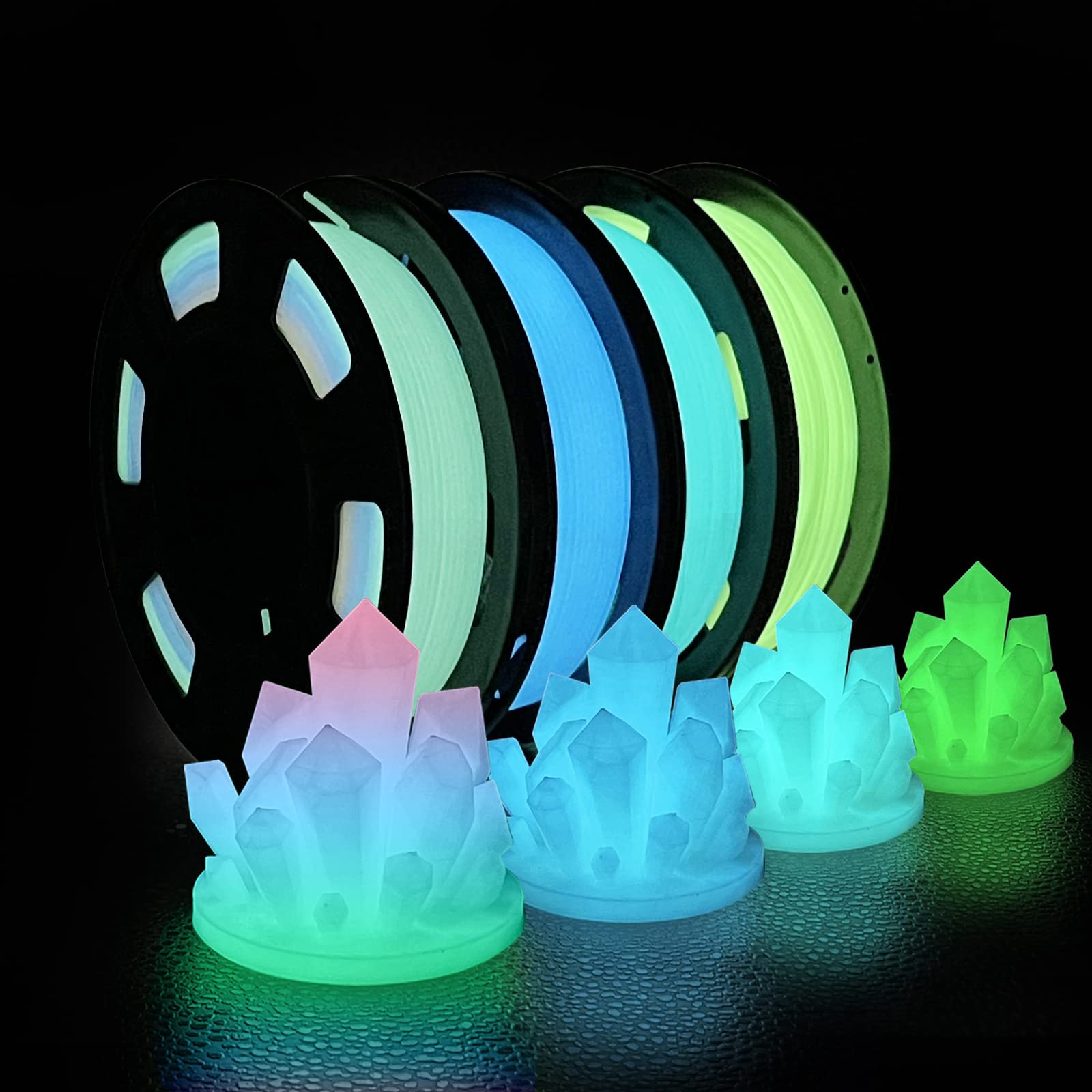 Isanmate 3D Printer Filament Bundle, Glow In The Dark Filament Multicolor, Green, Blue And Blue Green, Pla Filament 1.75 Mm, Dim
