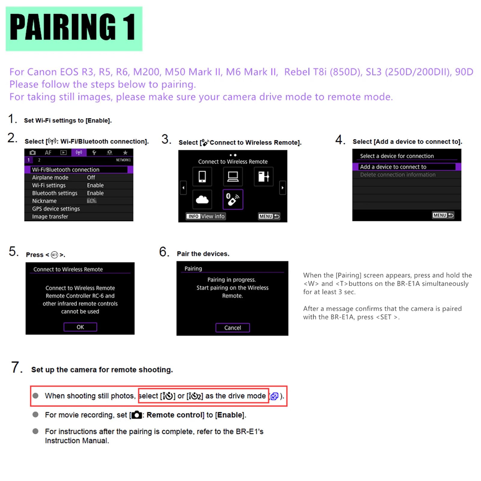 Wireless Camera Remote Shutter Release For Canon R3/ R7/ R10/ M50/ Eos M6 Mark Ii/R/Rp /90D /6D Mark Ii /R5/ R6 /800D /850D /250