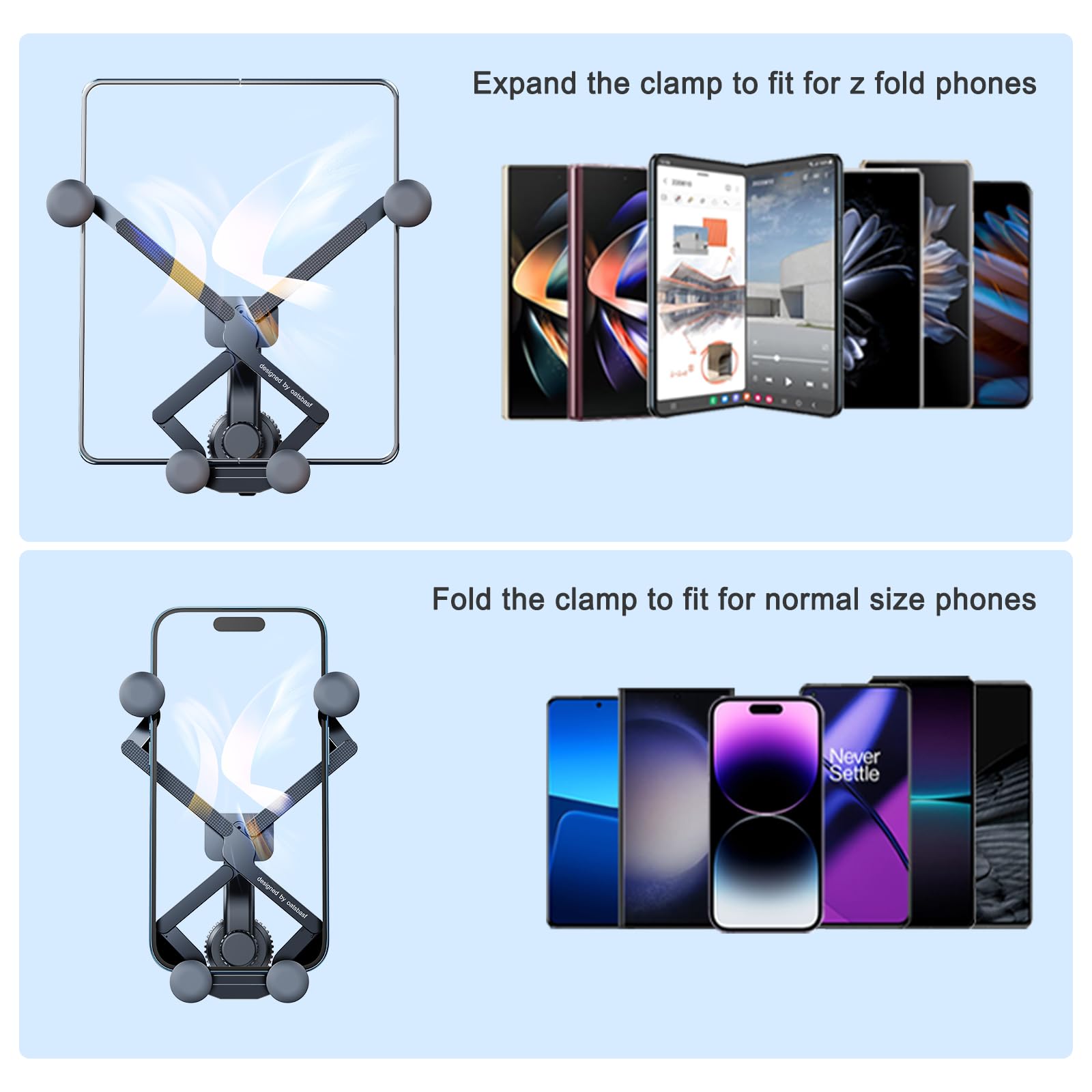 Xuenair Z Fold 7 6 5 4 3 2 Car Mount Accessories, [2 Forms & Thick Case Friendly] Gravity Cell Phone Holder Mount For Samasung G
