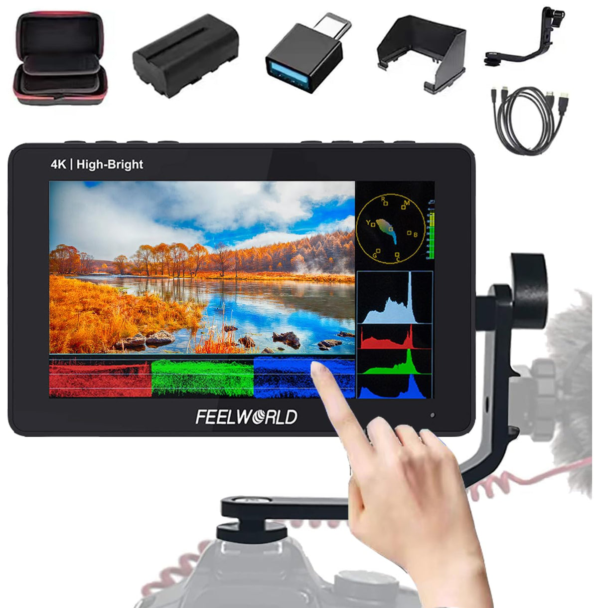 Feelworld F5 Prox +Carry Case + Battery 5.5 Inch 1600Nits Dslr Camera Field Monitor Touchscreen Waveform 3D Lut F970 External Ki