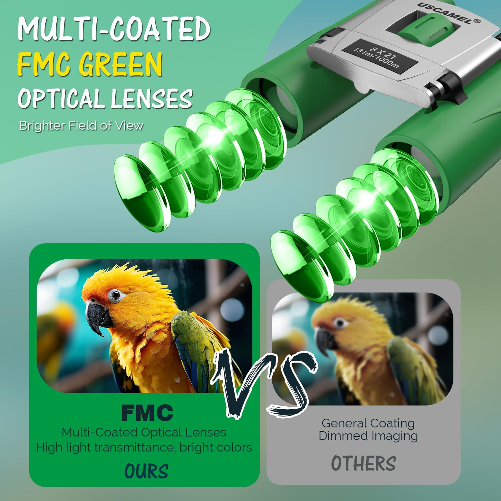 Uscamel Binoculars Kids And Adults, 8  21 Small Binocular, Waterproof Compact Binocular For Outdoor Use (Green)