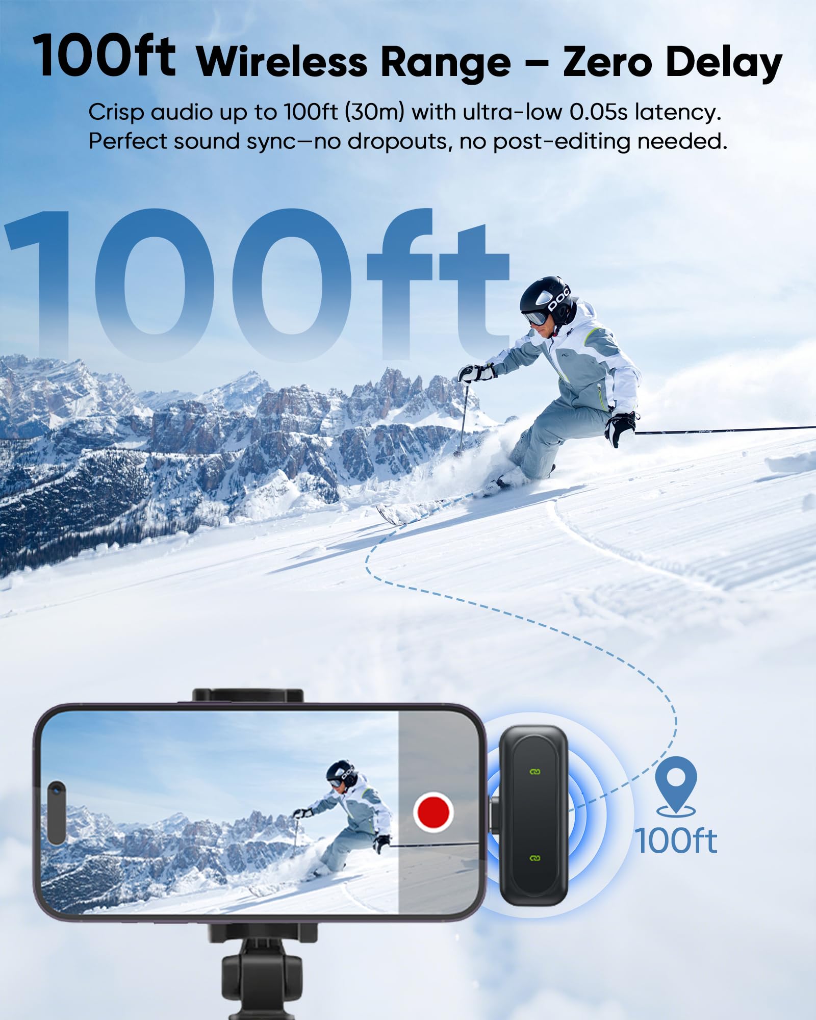 Jubolion Wireless Mini Microphone For Iphone - Magnetic Clip Mini Mic With 100% Battery Display, Noise Reduction, Plug & Play, C