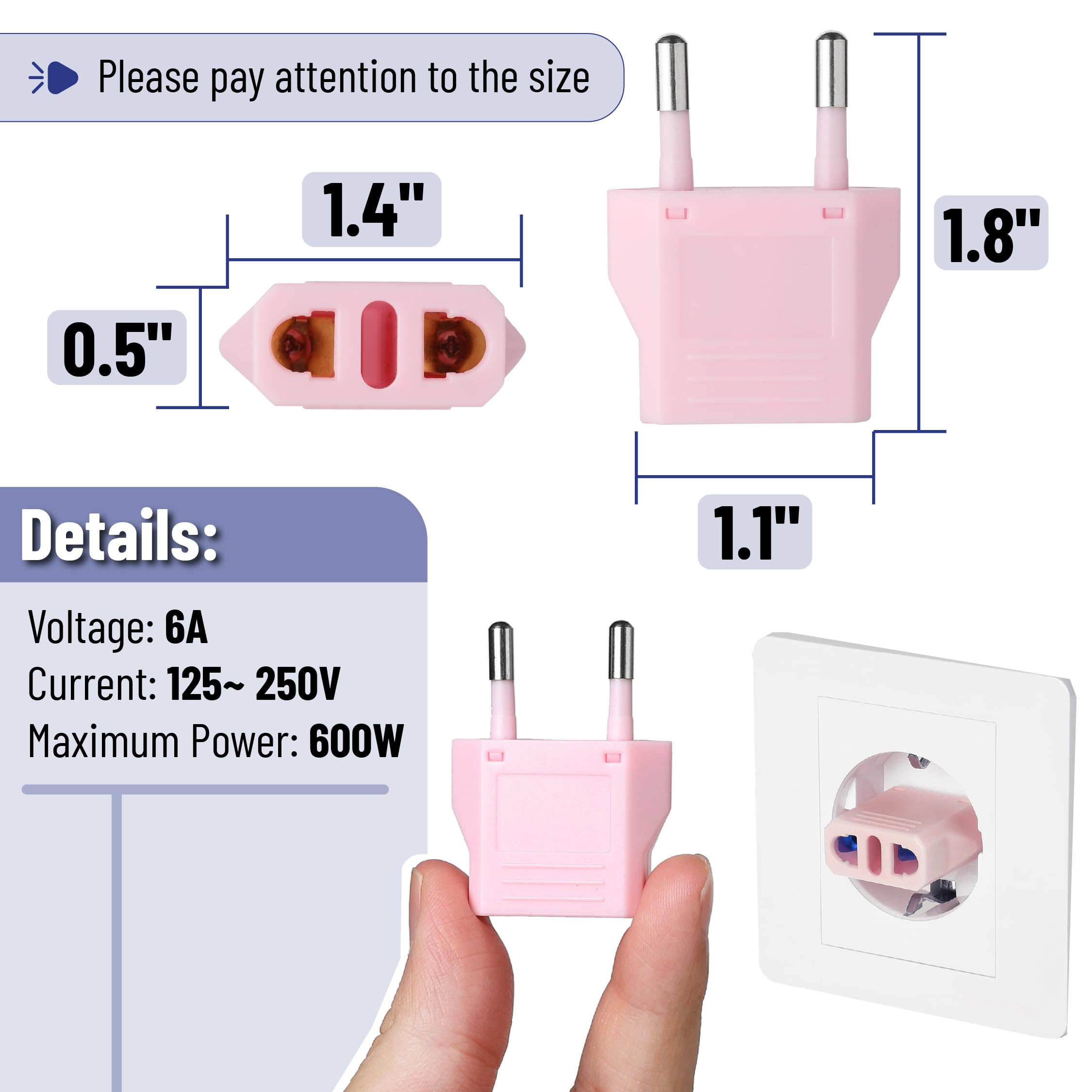 Bates  European Travel Plug Adapter, 3 Pack, Colorful, European Plug Adapter, Us To Europe Plug Adapter, Adapter For Europe Plug