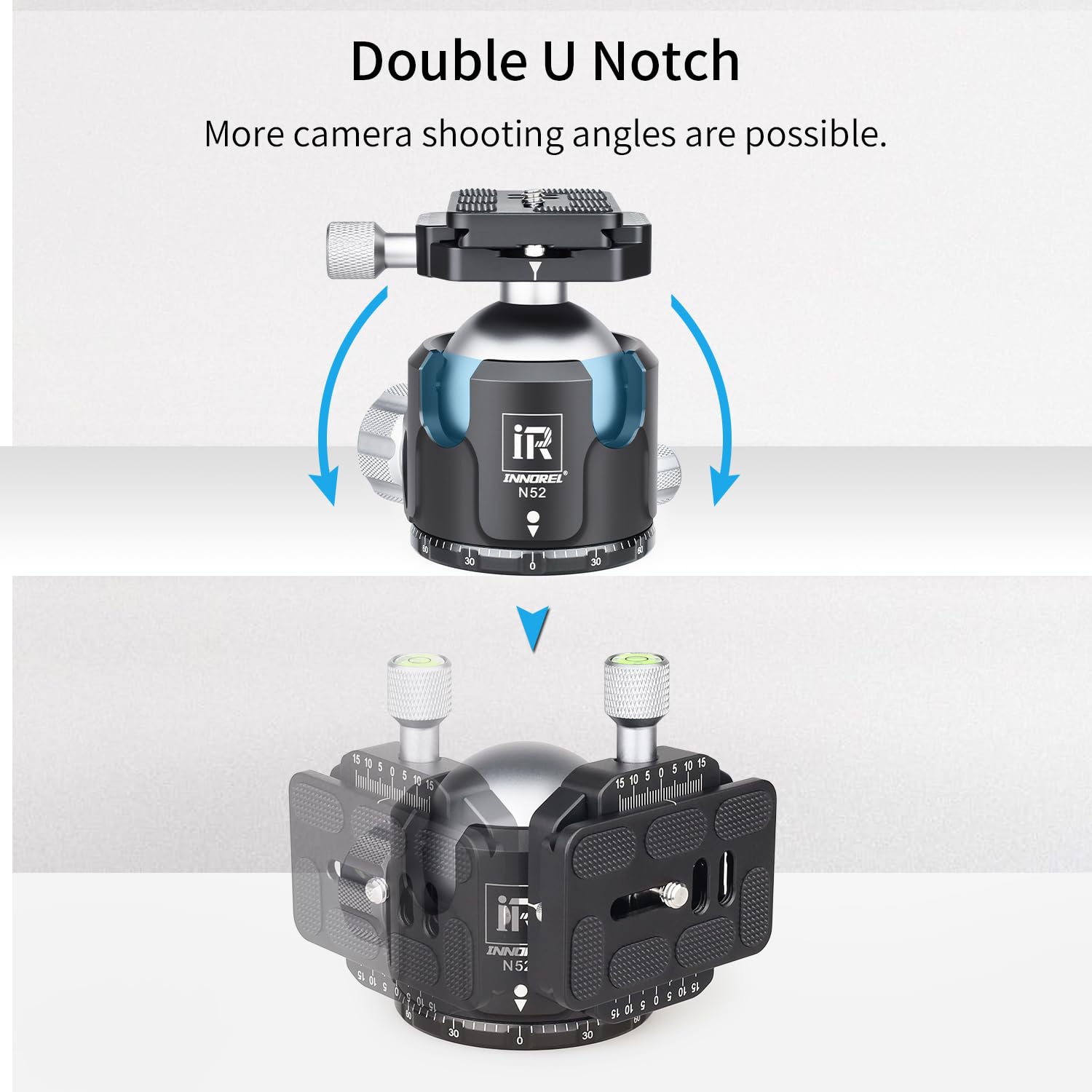 Low Profile Tripod Ball Head Innorel N52,Panoramic Cnc Metal Camera Tripod Ball Head With Two 1/4' Screw Arca Swiss Quick Release Plates For Tripod,Monopod,Dslr,Camcorder,Max Load 66Lbs/30Kg
