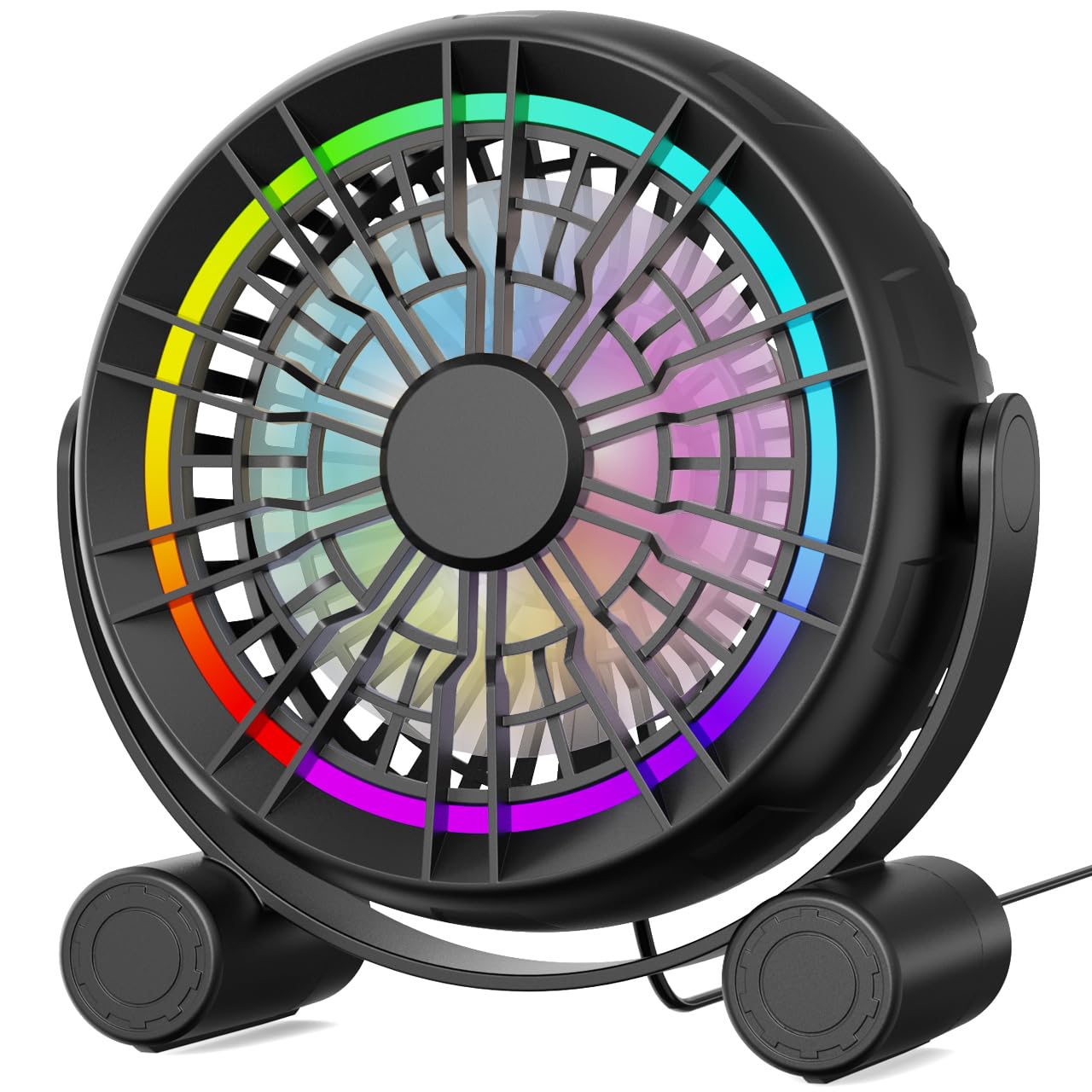 Punoge Usb Rgb Desk Fan   3 Speeds Quiet Portable Table Fan, 8 Color Led Lights, 360 Rotation, Small Fan For Home Office Desktop