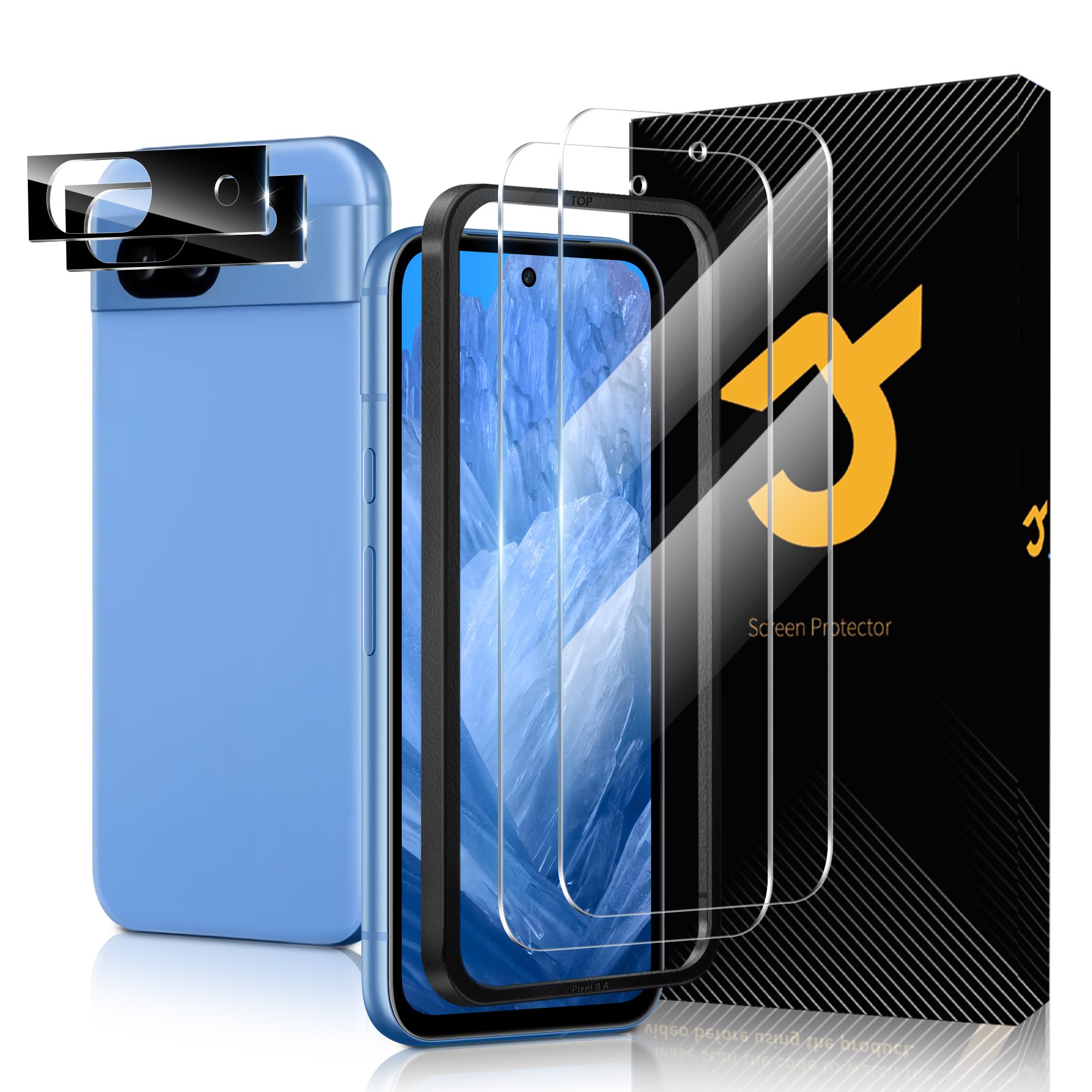 JZG 2 Pack Tempered Glass Screen Protector for Google Pixel 8a, 2 Pack Lens Protector, 9H Hardness Bubble Free, Scratch Resistan