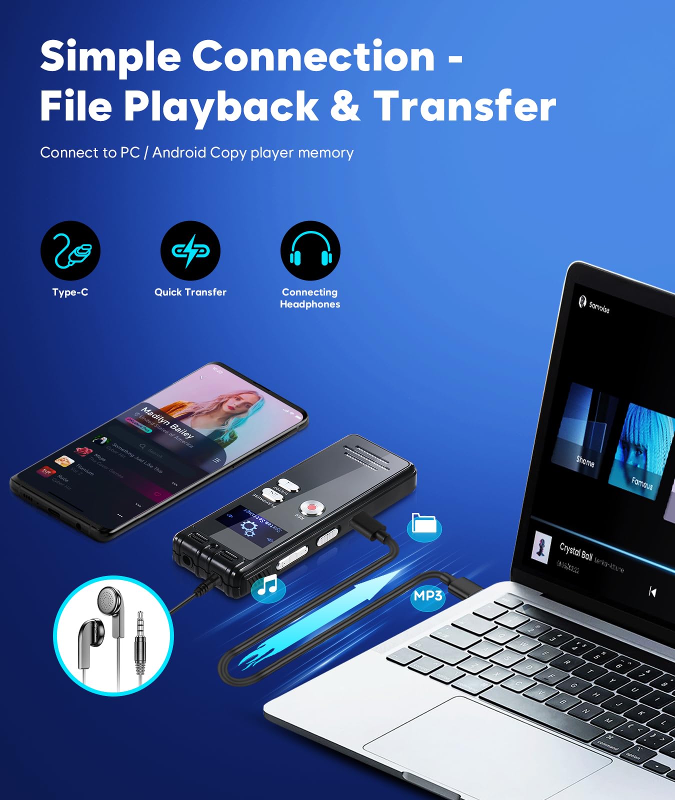 64Gb Digital Voice Activated Recorder With Playback - 3072Kpbs Hd Dual Mic Tape Voice Activated Recorder With Noise Reduction Fo