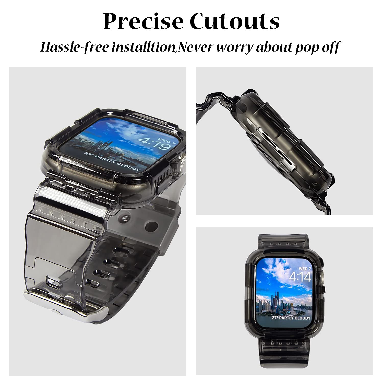 Blingbrione Compatible Apple Watch Band With Case 38Mm/40Mm/41Mm Jelly,Shockproof Impact Rugged Protector Bumper Cover With Tpu