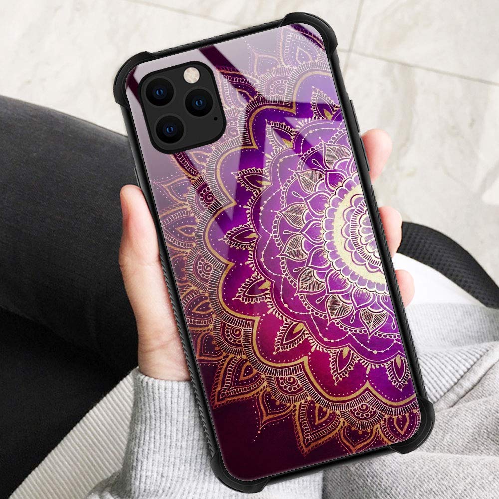 ZHEGAILIAN iPhone 12 Pro Max Phone Case Purple Mandala Pattern Organic Glass TPU 6.7 inch