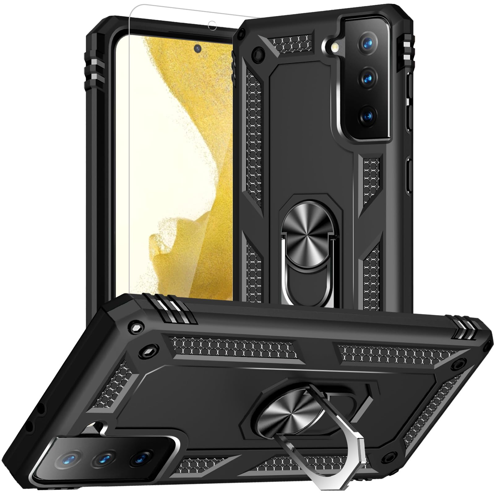 Yiakeng for Samsung Galaxy S22 Plus Case with HD Screen Protector :[Military Grade Drop Tested ] Rotated Ring Holder Kickstand S