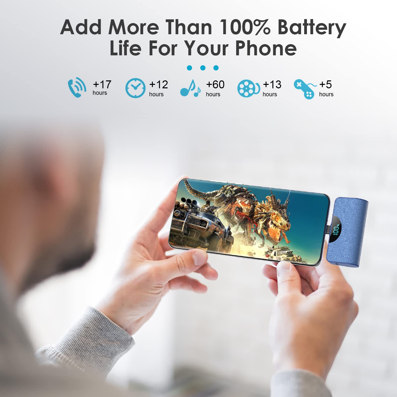 Usb C Portable Charger Power Bank 5200Mah,Ultra Compact Lcd Display Battery Pack Backup Charger Compatible With Iphone 15/15 Plu