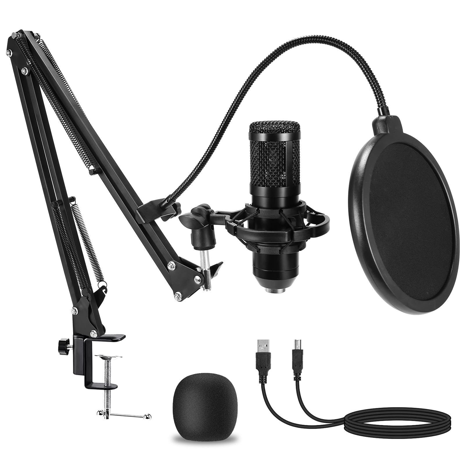 Amoox Condenser Microphone,Professional Usb Microphone Plug & Play Pc Computer Microphone Condenser Cardioid Mic Kit With Adjust