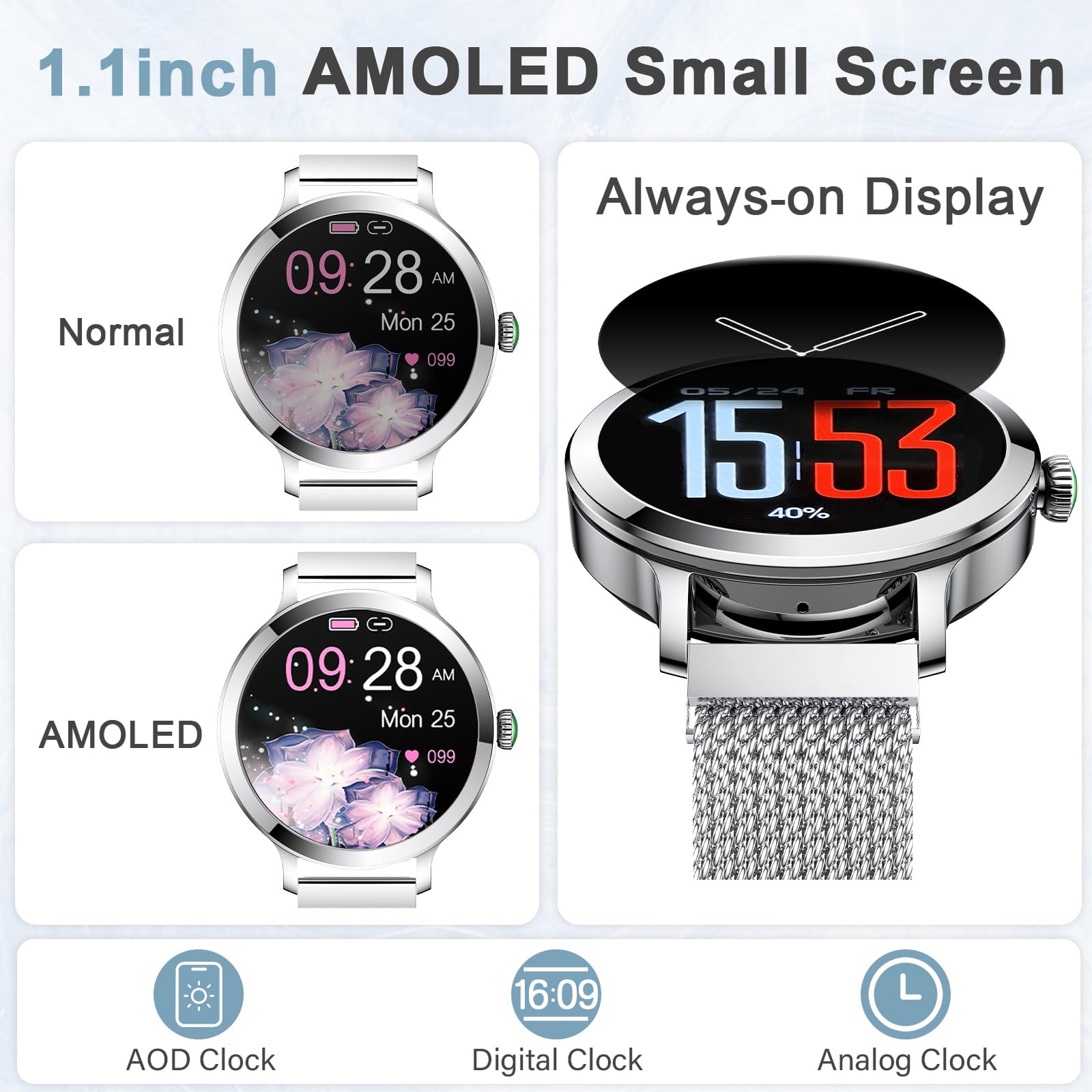 Gadixy Smart Watches For Women (Make/Answer Call),1.109 Amoled Screen Fitness Tracker 110+ Sports Step Counter/Spo2/Bp/Heart Rat