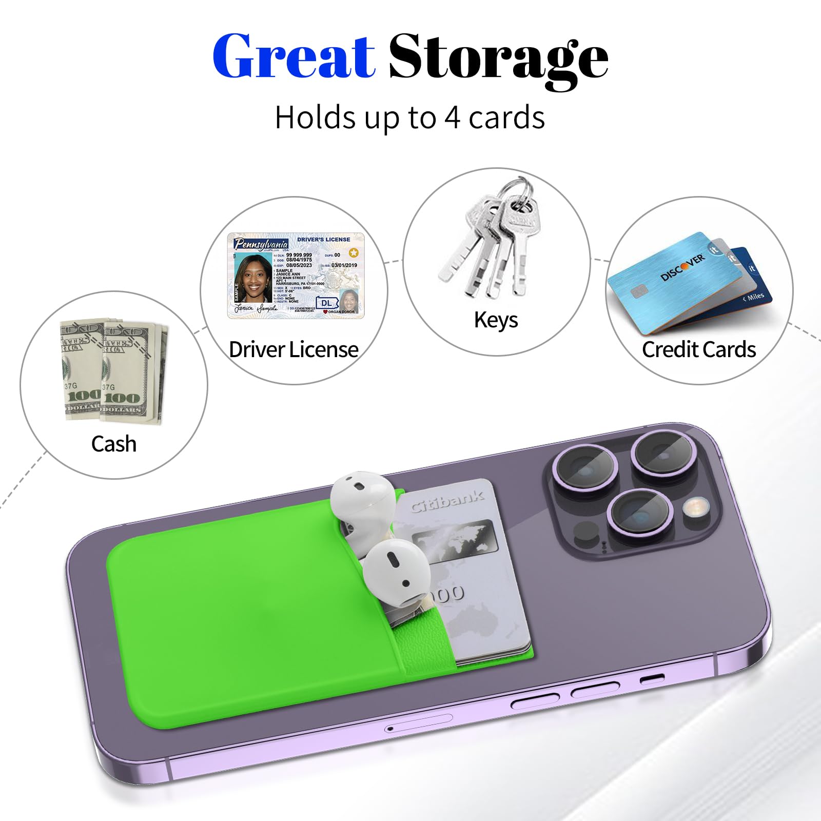 Senose 5 Pack Cell Phone Wallet, Silicone Phone Card Holder, Phone Credit Card Holder Adhesive Stick On For Back Of Phone Case,