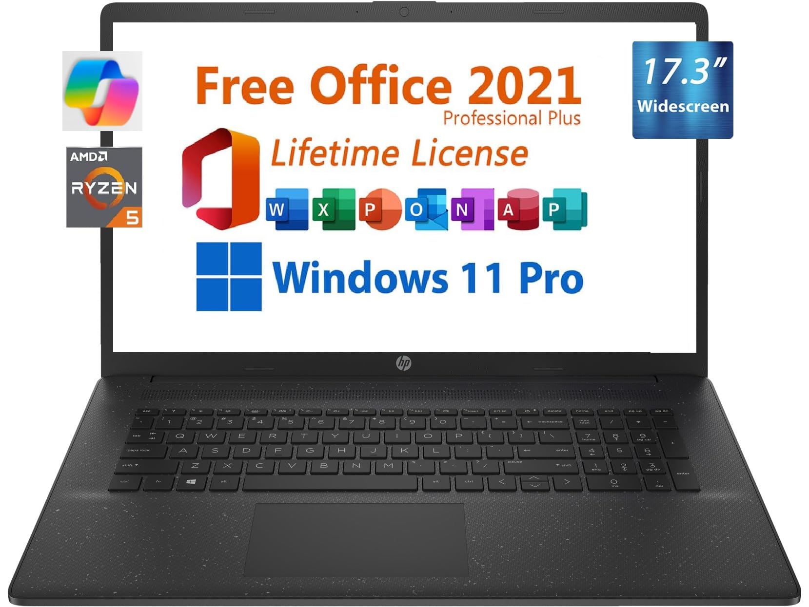 HP Essential Business Laptop (2024), 17.3 HD Display, AMD Ryzen 5 7530U 6-core Processor (Up to 4.5GHz),64GB RAM, 1TB PCIe SSD, 